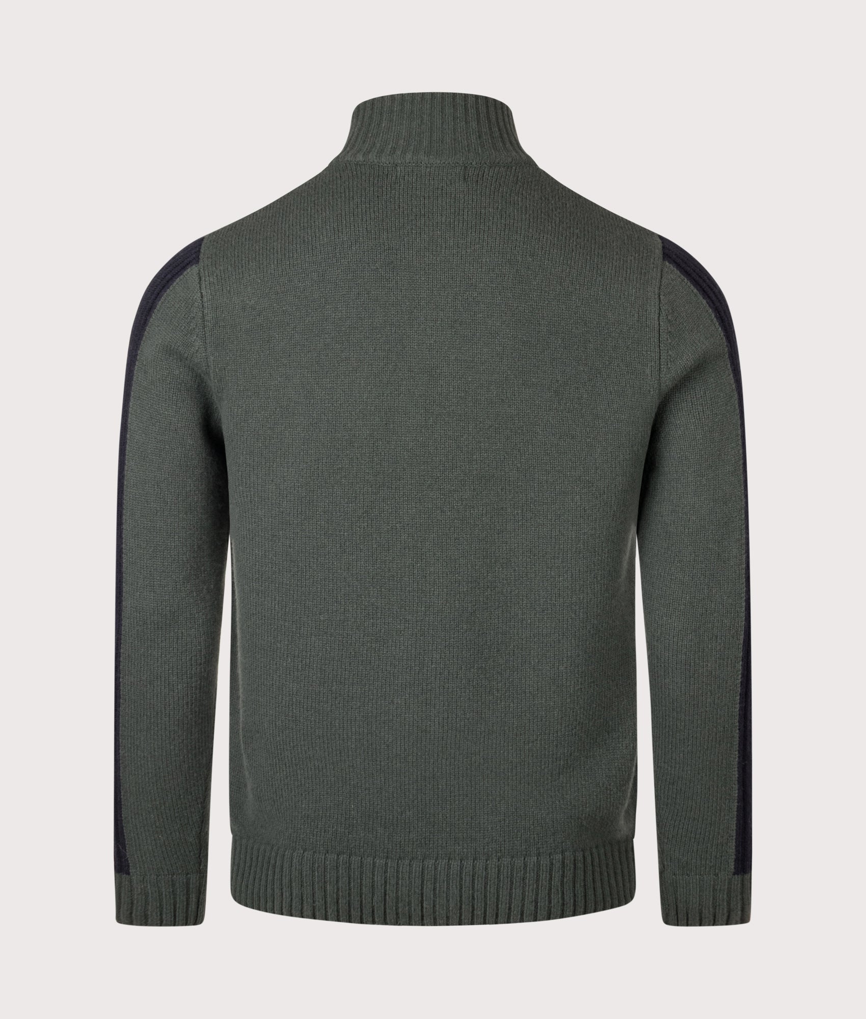 Ribbed Sleeve Zip Through Cardigan in Court Green | Fred Perry | EQVVS | Back shot 