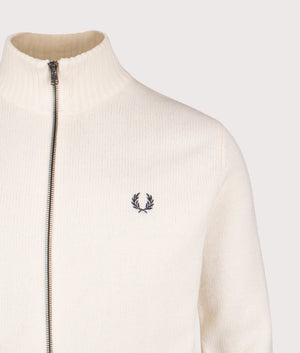 Regular Fit Ribbed Sleeve Zip Through Cardigan in Ecru | Fred