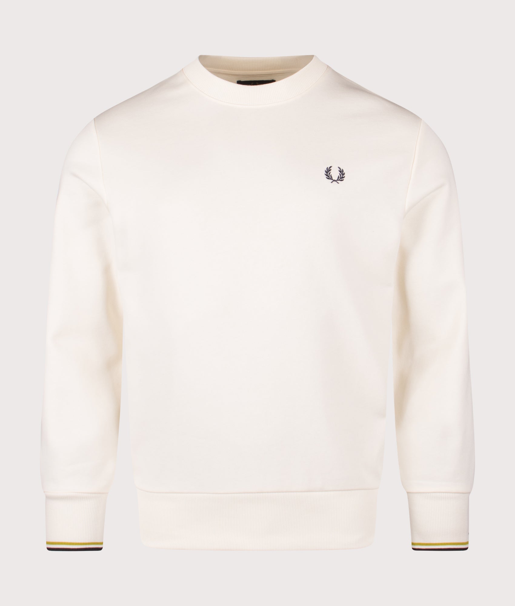 Crew Neck Sweatshirt in Ecru/Tennis Ball Yellow/Anchor Grey | 100% Cotton | Fred Perry | EQVVS | Front shot 