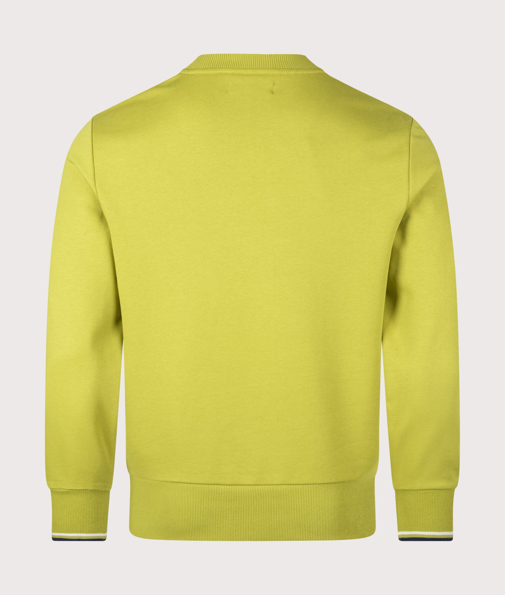 Crew Neck Sweatshirt in Tennis Ball Yellow/Ecru/French Navy | 100% Cotton | Fred Perry | EQVVS | Back shot 