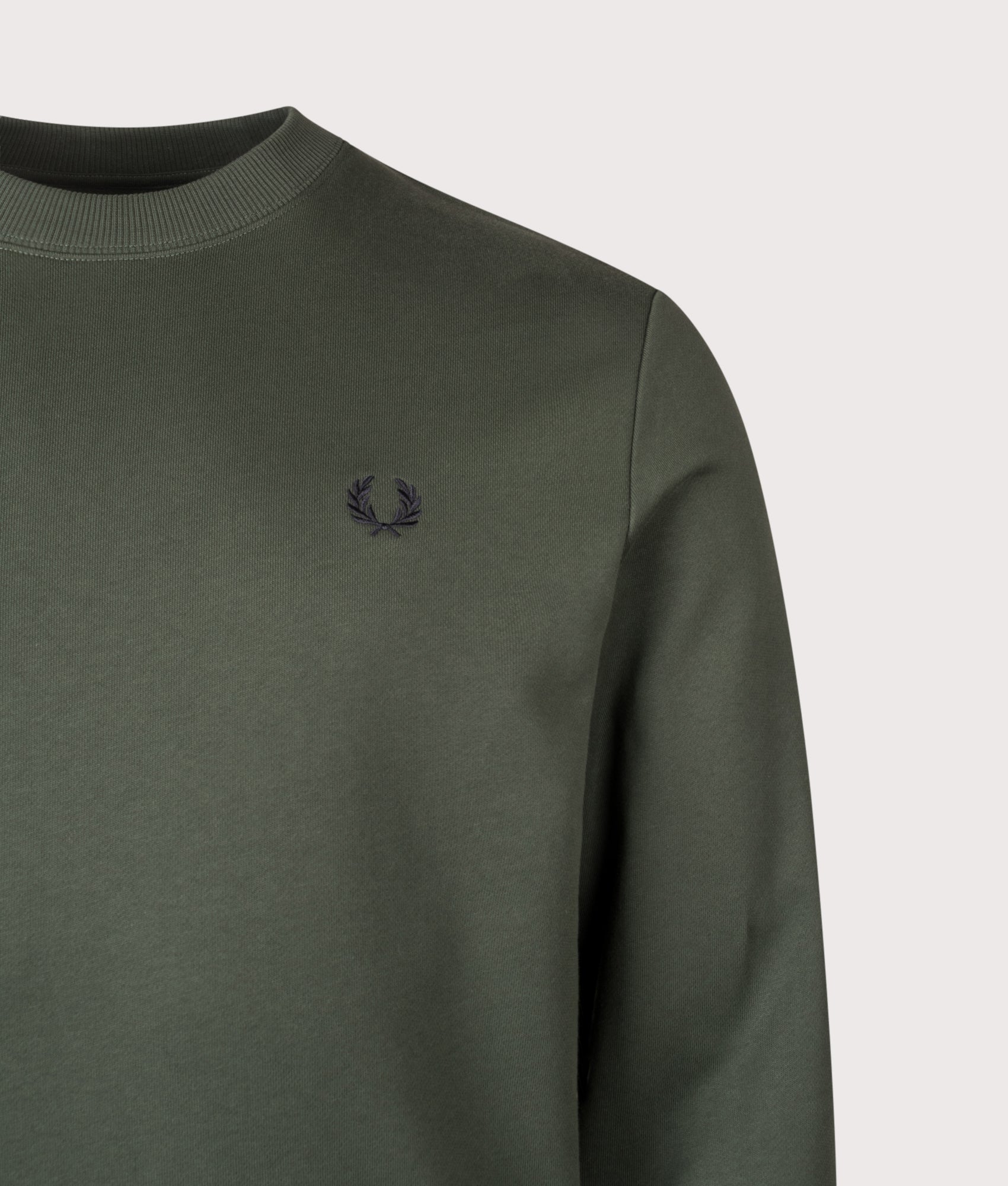 Crew Neck Sweatshirt in Court Green/Snow White/Navy | 100% Cotton | Fred Perry | EQVVS | Front detail shot 