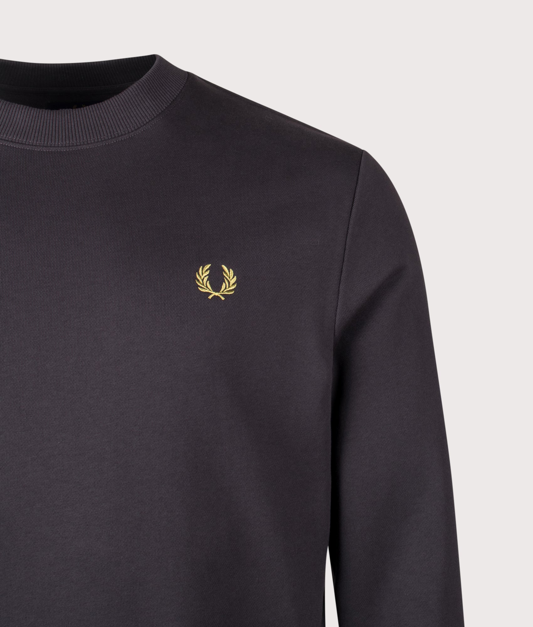 Crew Neck Sweatshirt in Anchor Grey/Tennis Ball Yellow | 100% Cotton | Fred Perry | EQVVS | Front detail shot 