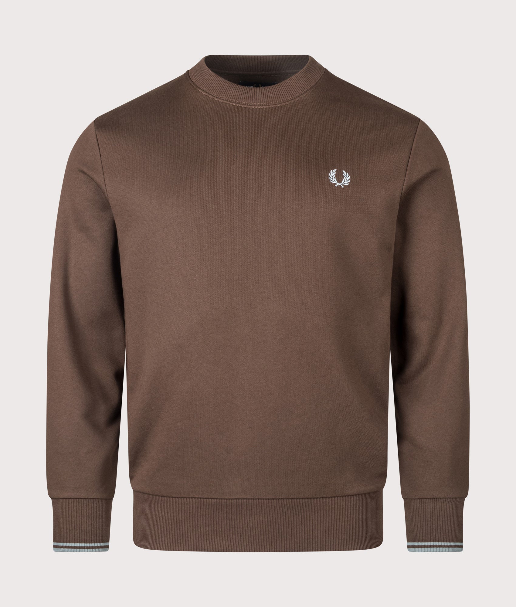 Crew Neck Sweatshirt in Burnt Tobacco/Stockport Blue/Stockport Blue | 100% Cotton | Fred Perry | EQVVS | Front shot 