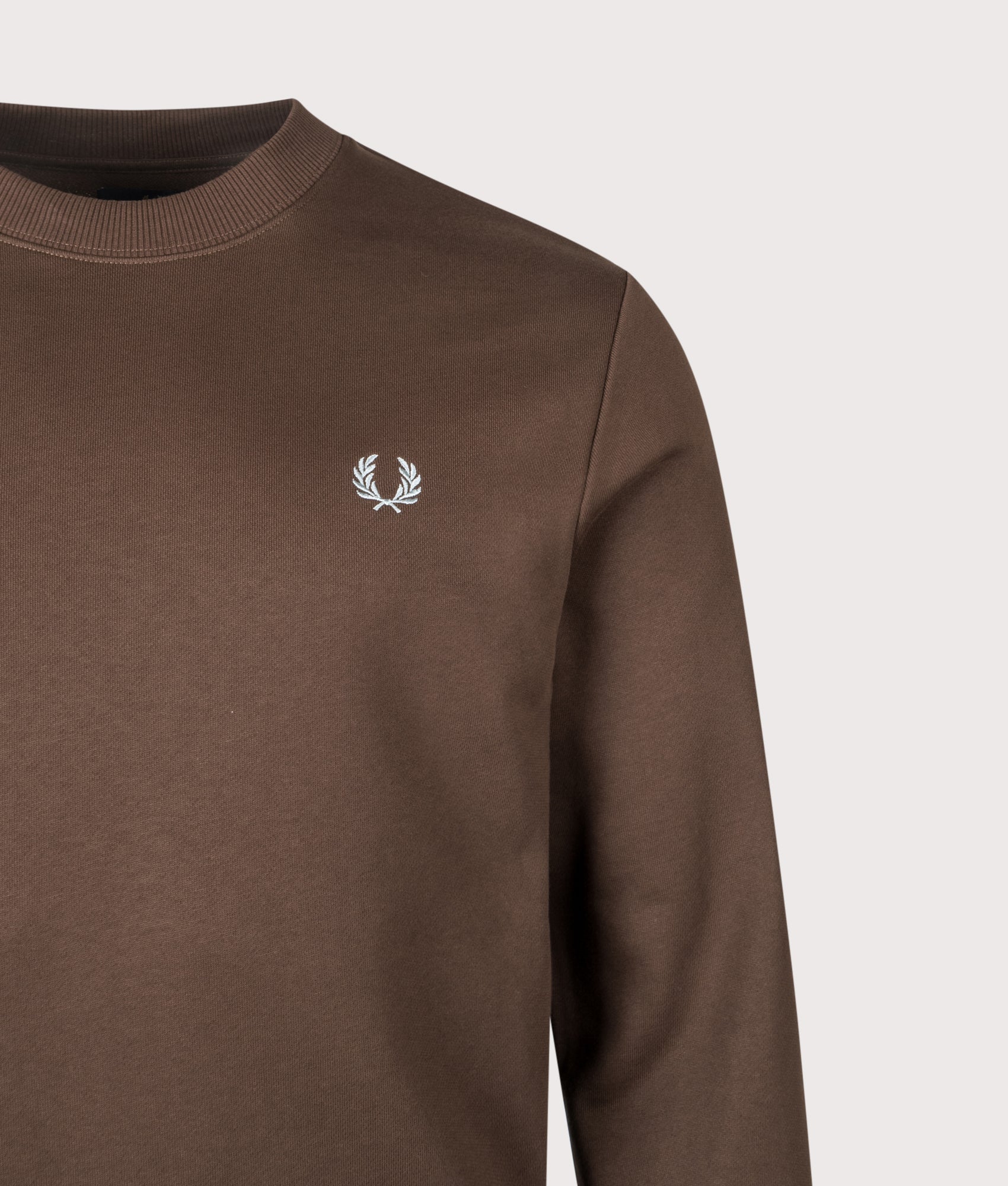 Crew Neck Sweatshirt in Burnt Tobacco/Stockport Blue/Stockport Blue | 100% Cotton | Fred Perry | EQVVS | Front detail shot 