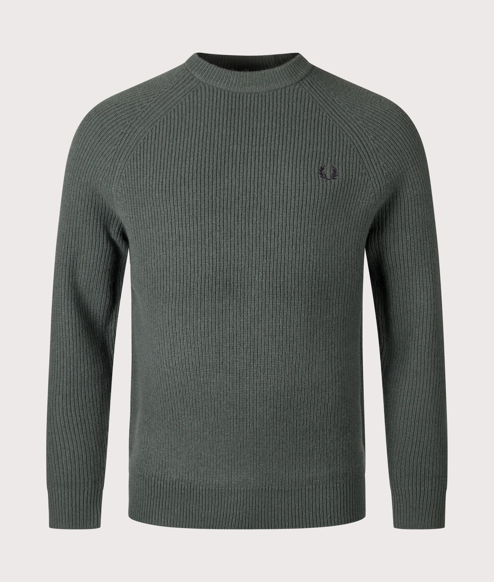 Lambswool Raglan Jumper in Court Green | 100% Wool | Fred Perry | EQVVS | Front shot 