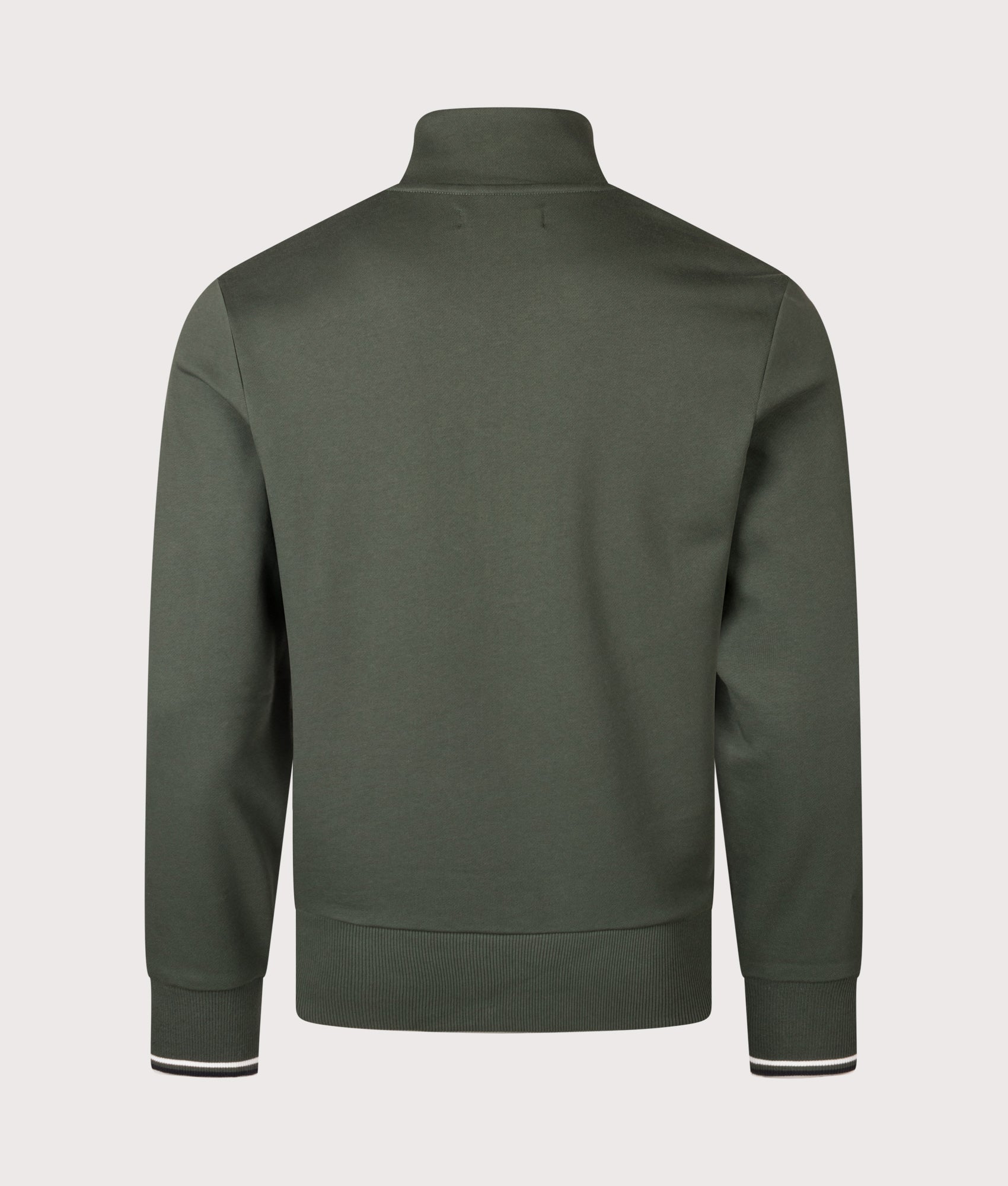 Quarter Zip Sweatshirt in Court Green/Snow White/Navy | 100% Cotton | Fred Perry | EQVVS | Back shot 