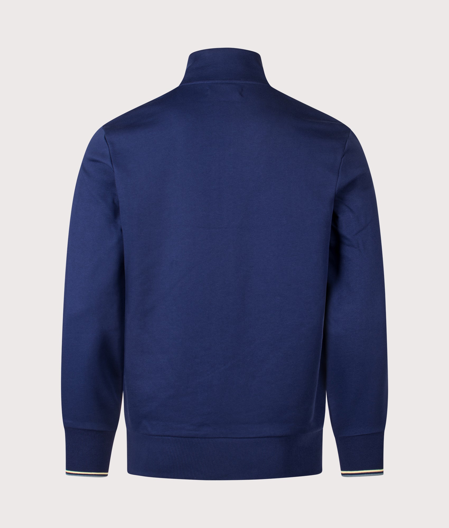 Quarter Zip Sweatshirt in French Navy/Champions Gold/Skyport Blue | 100% Cotton | Fred Perry | EQVVS | Back shot 