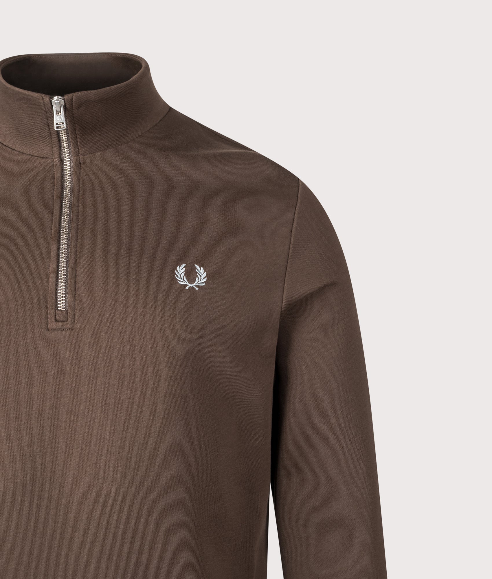 Quarter Zip Sweatshirt in Burnt Tobacco/Stockport Blue | 100% Cotton | Fred Perry | EQVVS | Front shot 