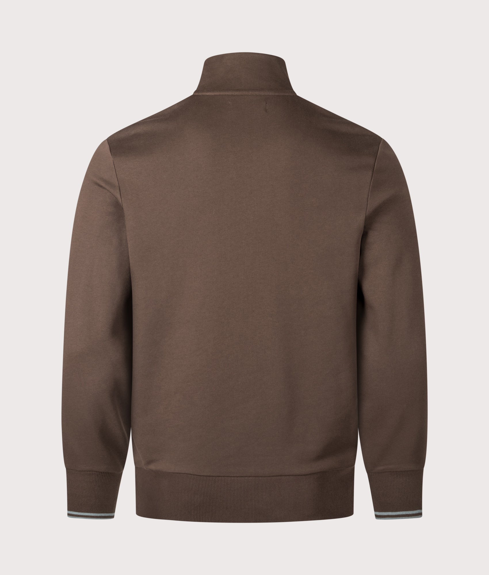 Quarter Zip Sweatshirt in Burnt Tobacco/Stockport Blue | 100% Cotton | Fred Perry | EQVVS | Back shot 