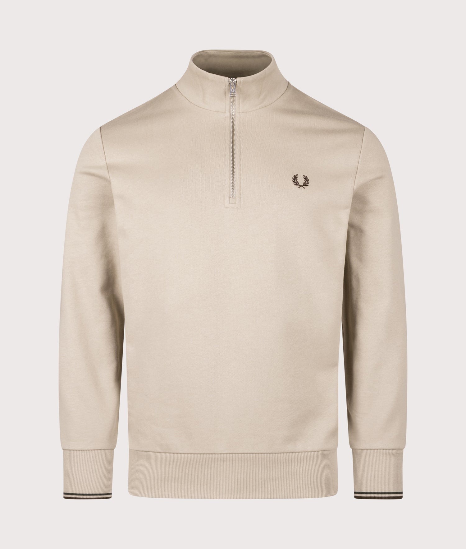 Quarter Zip Sweatshirt in Warm Oat/Court Green | Fred Perry | EQVVS