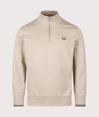 Quarter Zip Sweatshirt: 50A Warm Oat/Court Green/Burnt Tobacco 