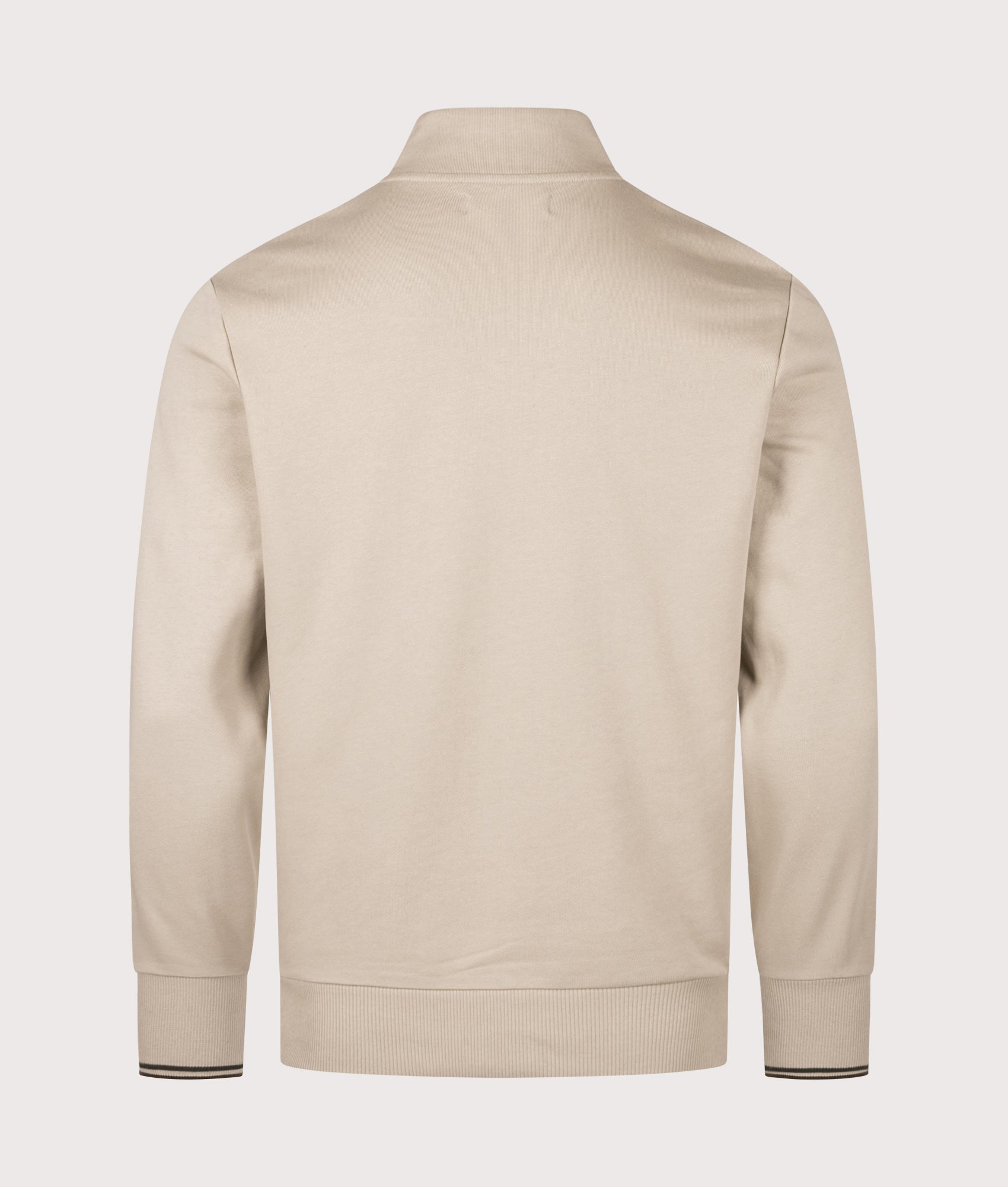 Quarter Zip Sweatshirt in Warm Oat/Court Green/Burnt Tobacco | 100% Cotton | Fred Perry | EQVVS | Back shot   
