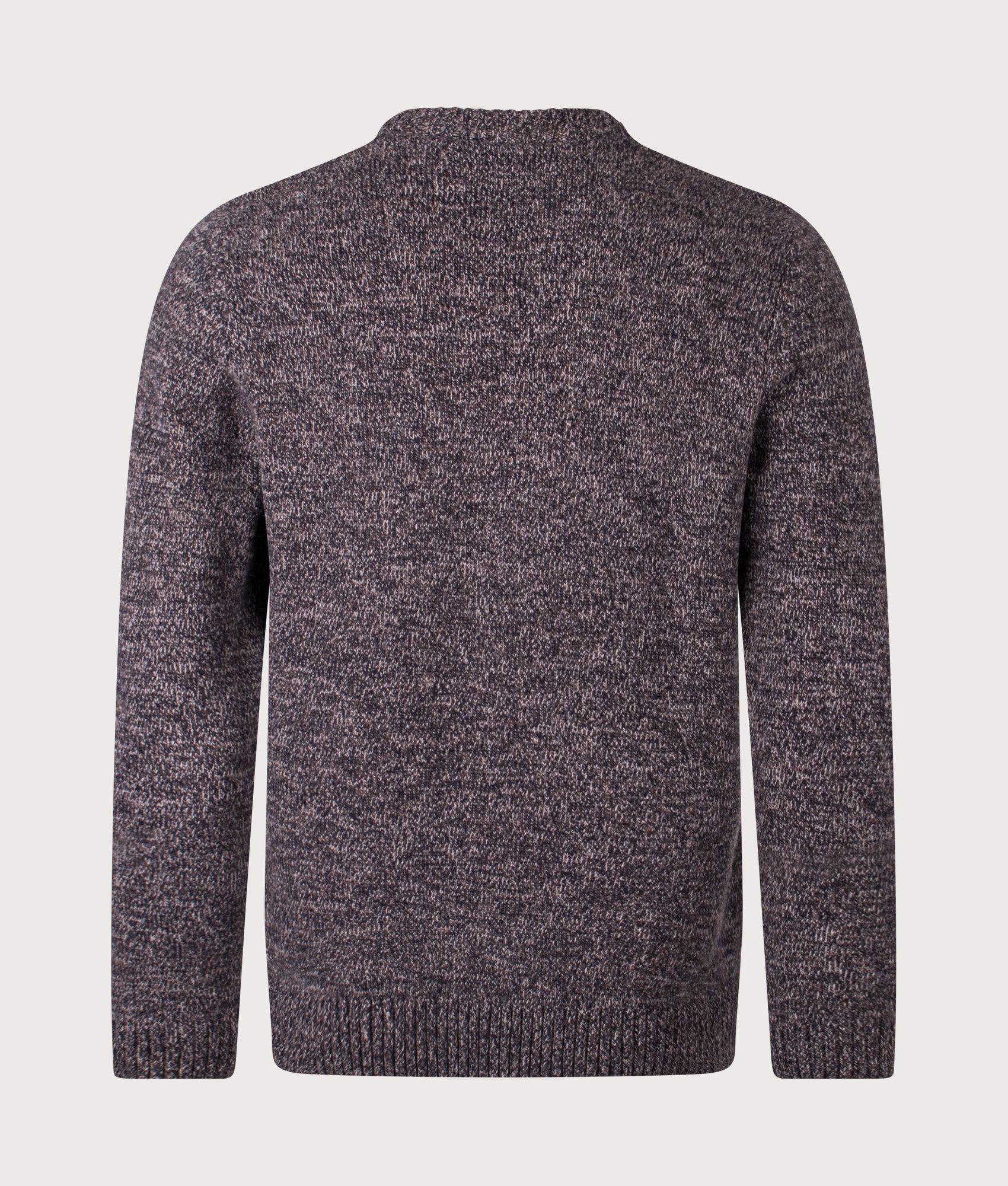 Fred Perry Twisted Marl Jumper in Navy, Warm Oat and Burnt Tobacco at EQVVS Menswear. Back shot.