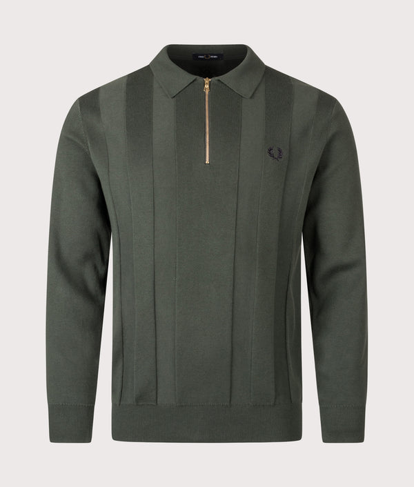 Tonal Stripe Knitted Polo in Court Green | Fred Perry | EQVVS