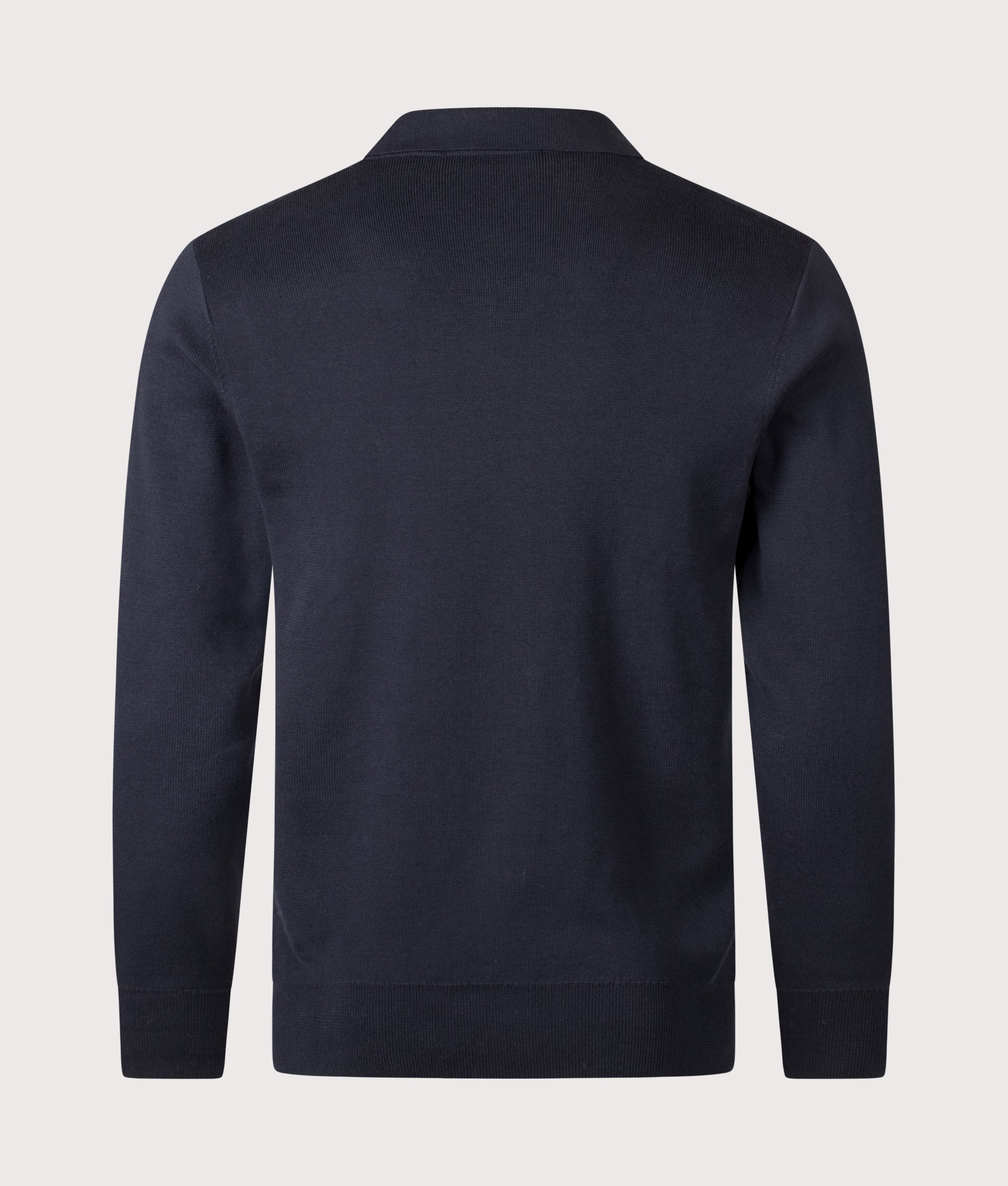 Fred Perry Tonal Stripe Knitted Shirt in Navy at EQVVS Menswear. Back shot.