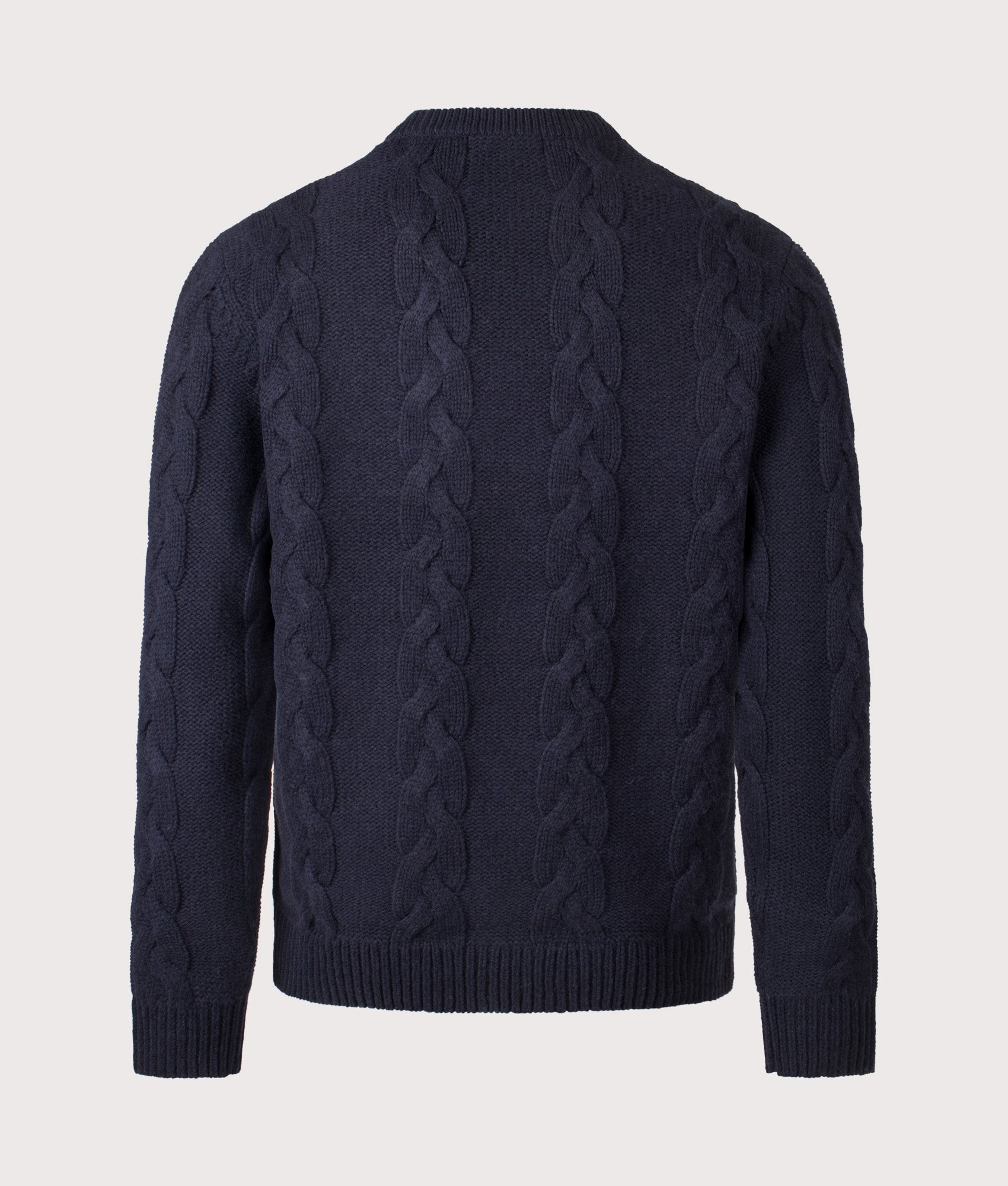 Fred Perry Chunky Cable Knit Jumper in Navy at EQVVS Menswear. Back shot.