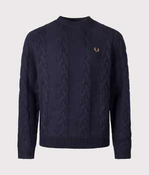 Chunky Cable Knit Jumper in Navy | Fred Perry | EQVVS