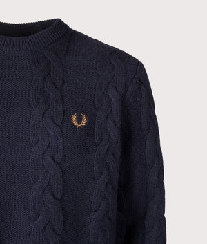 Chunky Cable Knit Jumper in Navy | Fred Perry | EQVVS