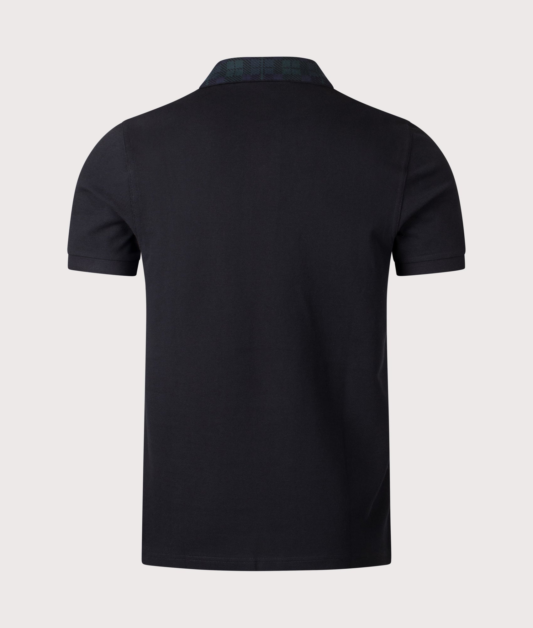 Fred Perry Blackwatch Tartan Collar Polo Shirt in Black at EQVVS Menswear. Back shot.