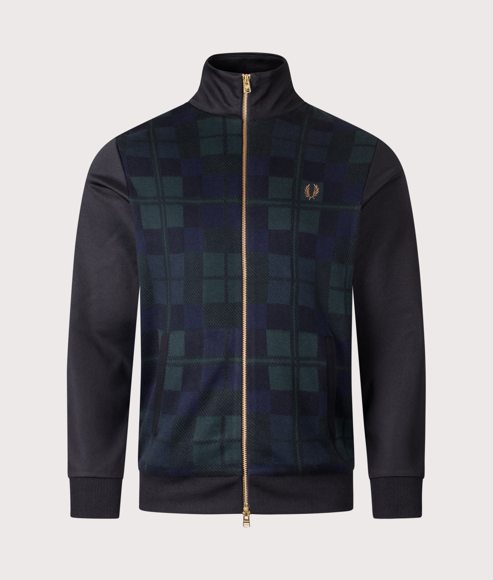 Fred Perry Knitted Front Track Jacket in Black at EQVVS Menswear. Front shot.