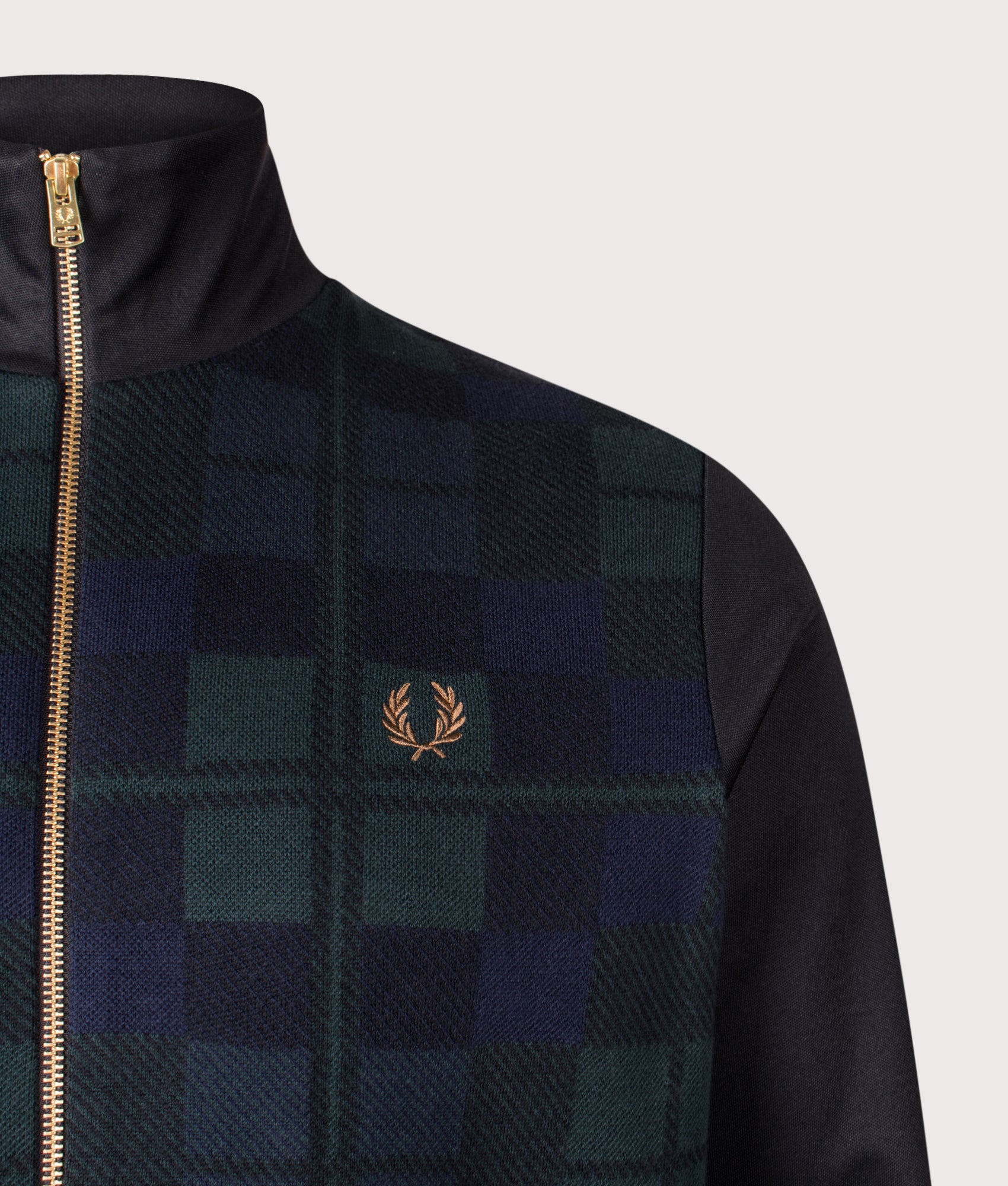 Fred Perry Knitted Front Track Jacket in Black at EQVVS Menswear. Detail shot.