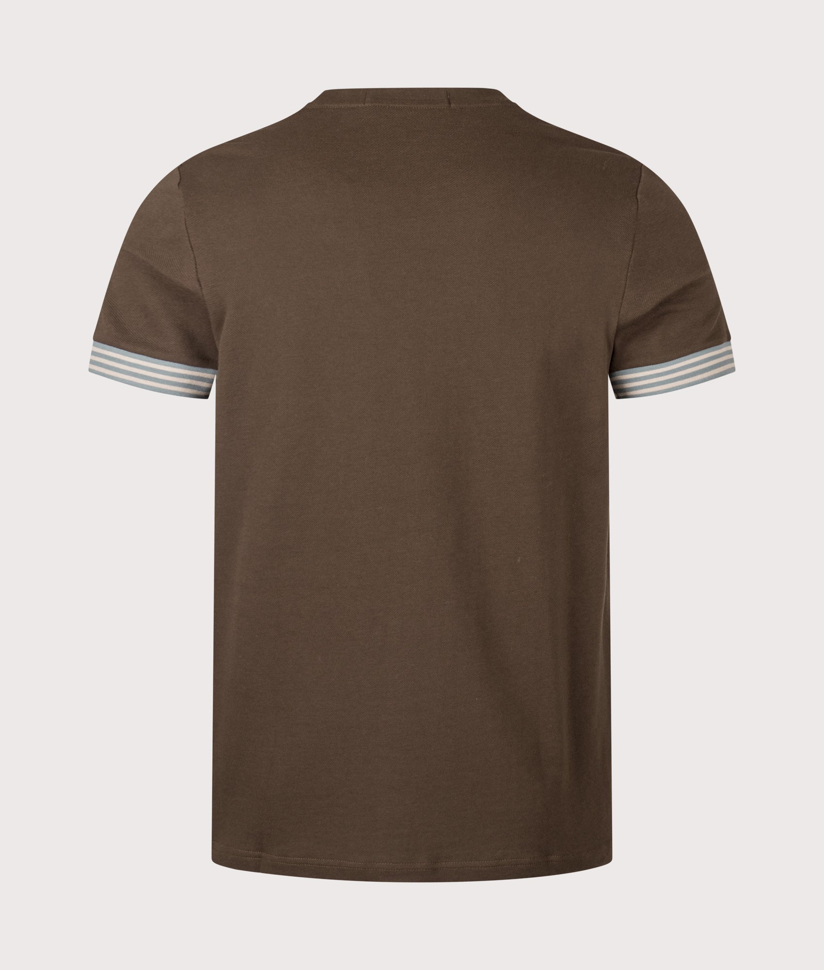 Fred Perry Striped Cuff T-Shirt in Burnt Tobacco at EQVVS Menswear. Back shot.