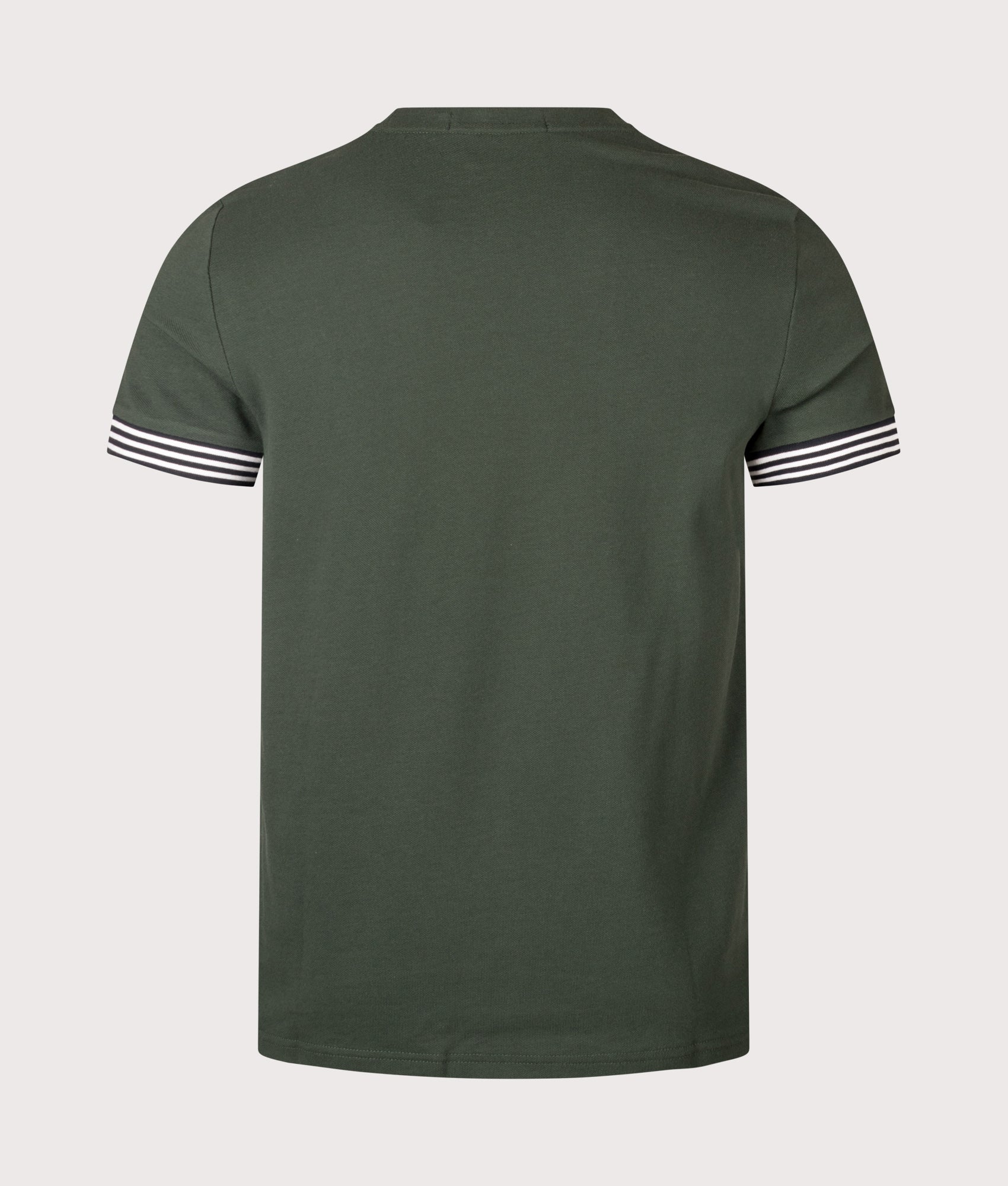 Fred Perry Striped Cuff T-Shirt in Court Green at EQVVS Menswear. Back shot.