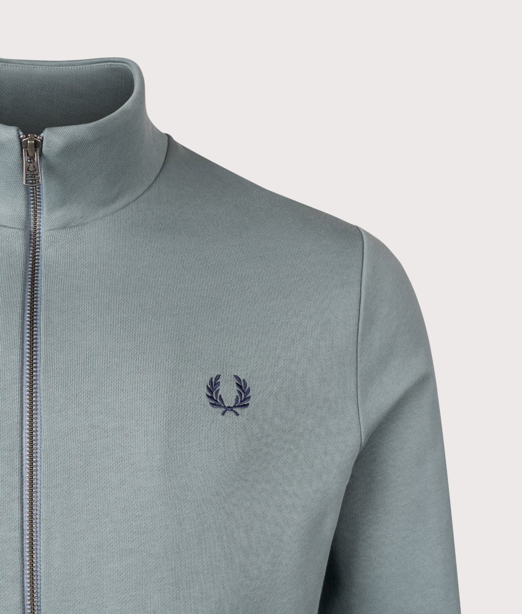 Zip Through Sweatshirt in Stockport Blue | 100% Cotton | Fred Perry | EQVVS | Front detail shot 