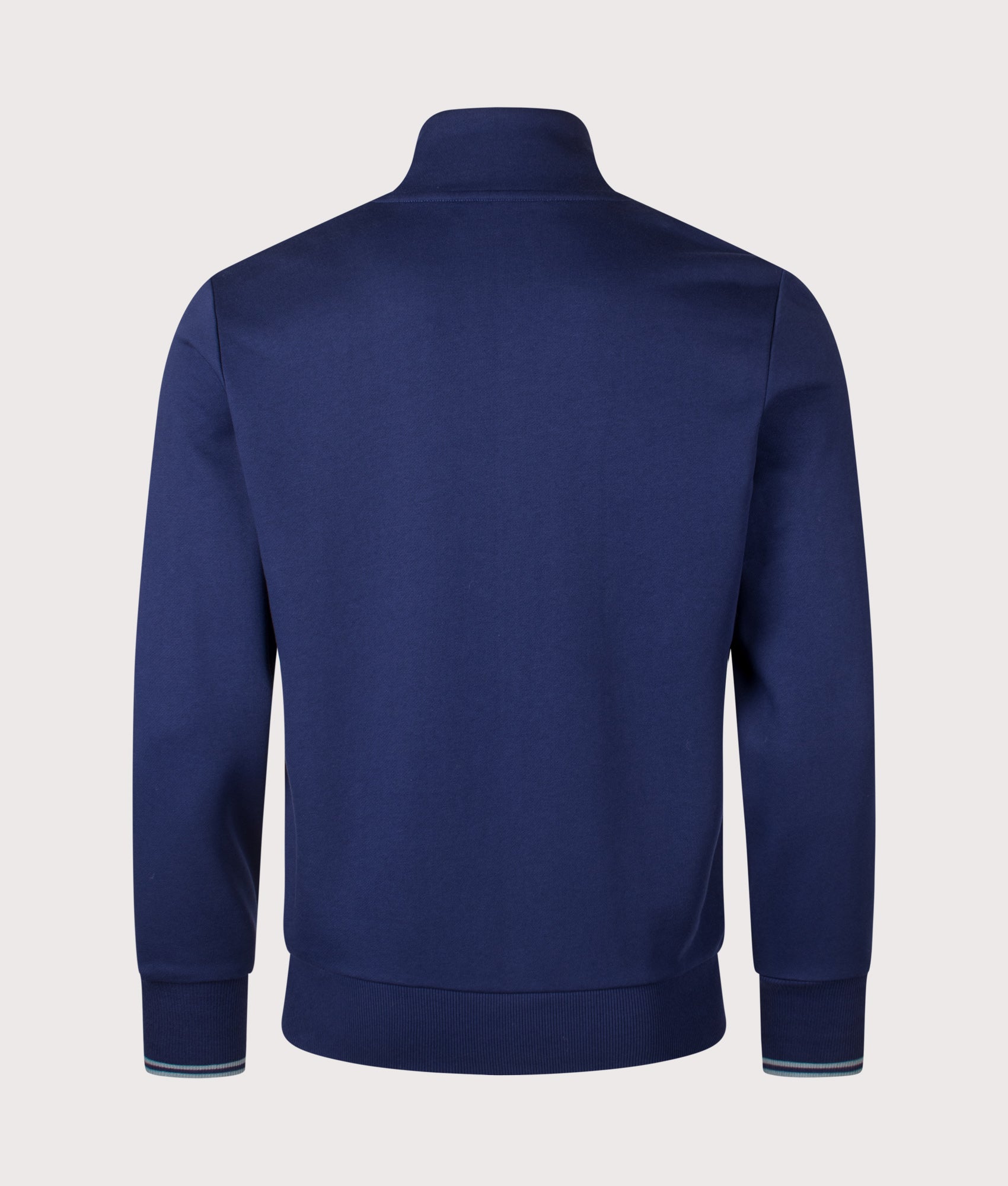 Fred Perry Zip Through Sweatshirt in French Navy at EQVVS Menswear. Back shot.