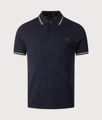 Twin Tipped Fred Perry Polo Shirt: 52A Navy/Warm Oat/Burnt Tobacco 