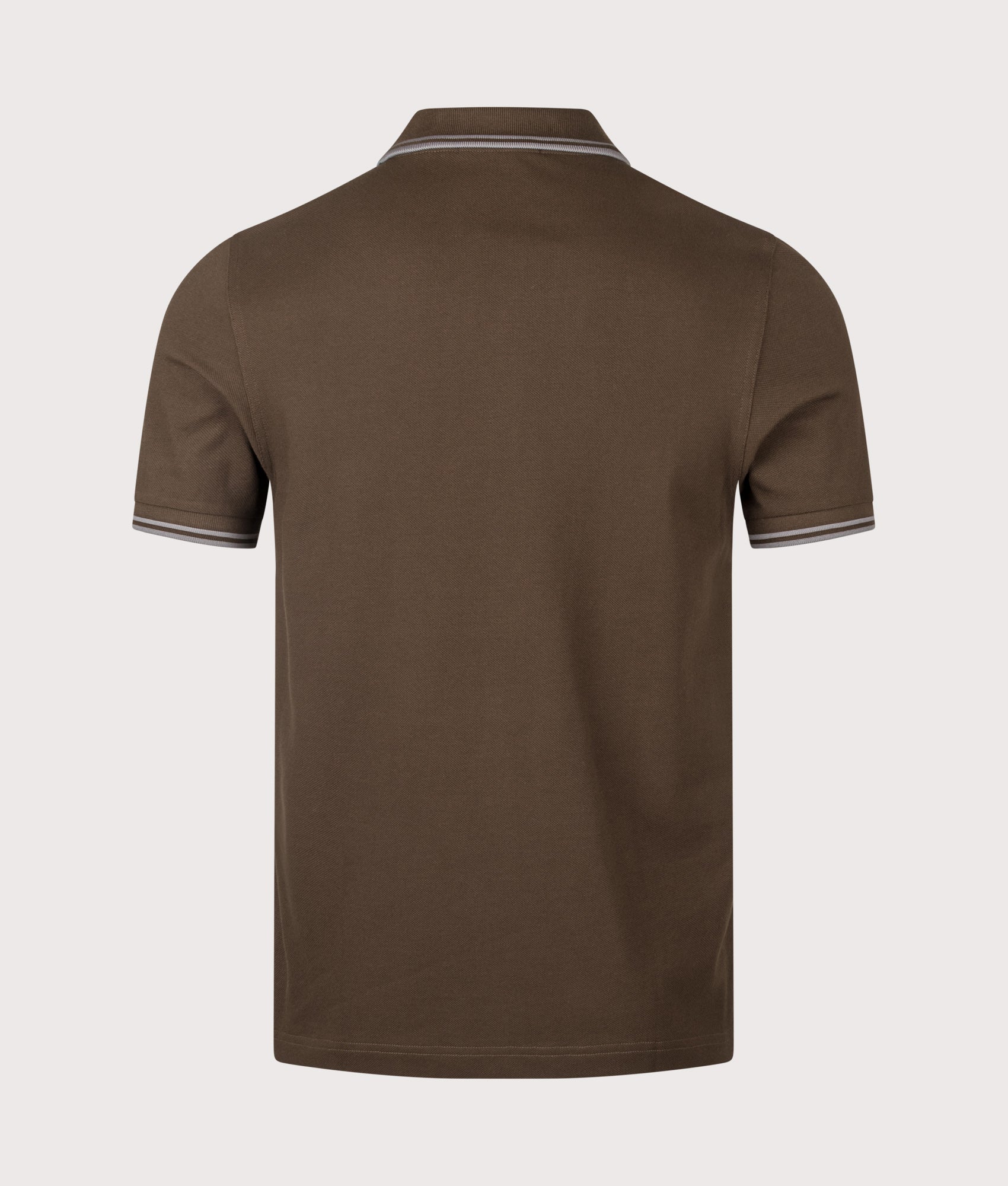 Fred Perry Twin Tipped  Polo Shirt arrives in the Burnt Tobacco and Stockport Blue at EQVVS Menswear. Back shot.