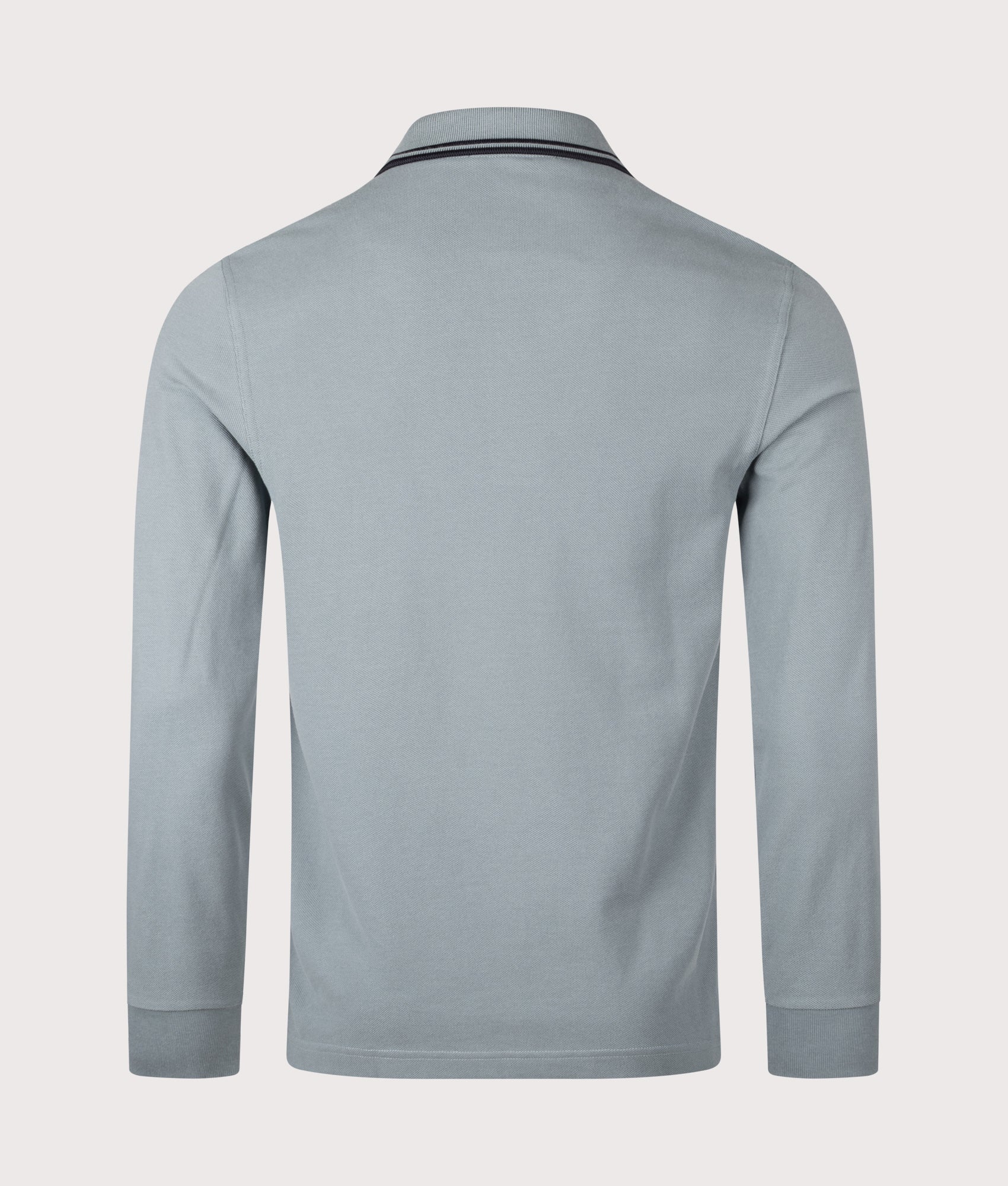 Fred Perry Long Sleeve Twin Tipped Polo Shirt in Stockport Blue and Navy at EQVVS Menswear. Back shot.