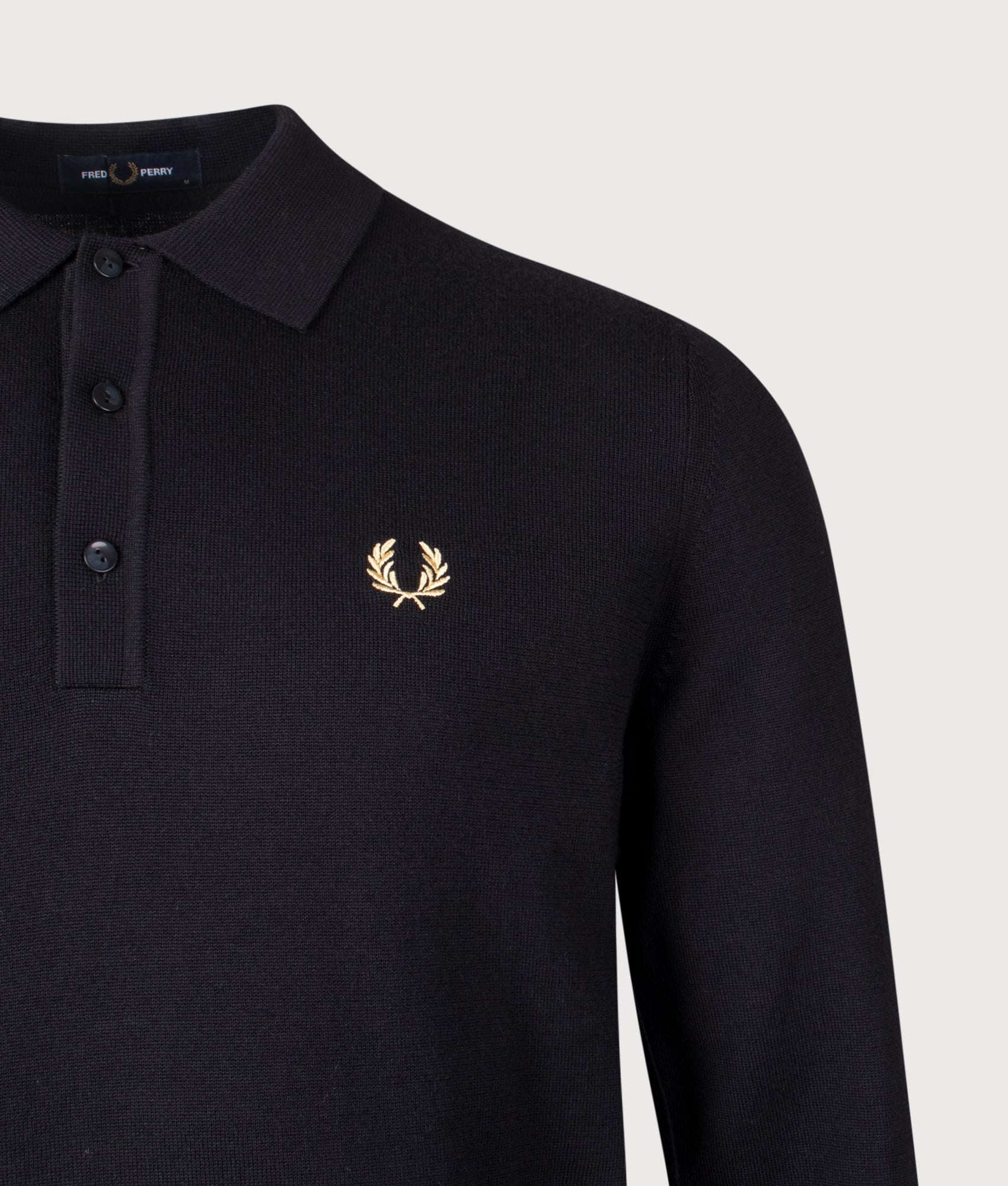 Long Sleeve Knitted Polo Shirt in Black | Fred Perry | EQVVS