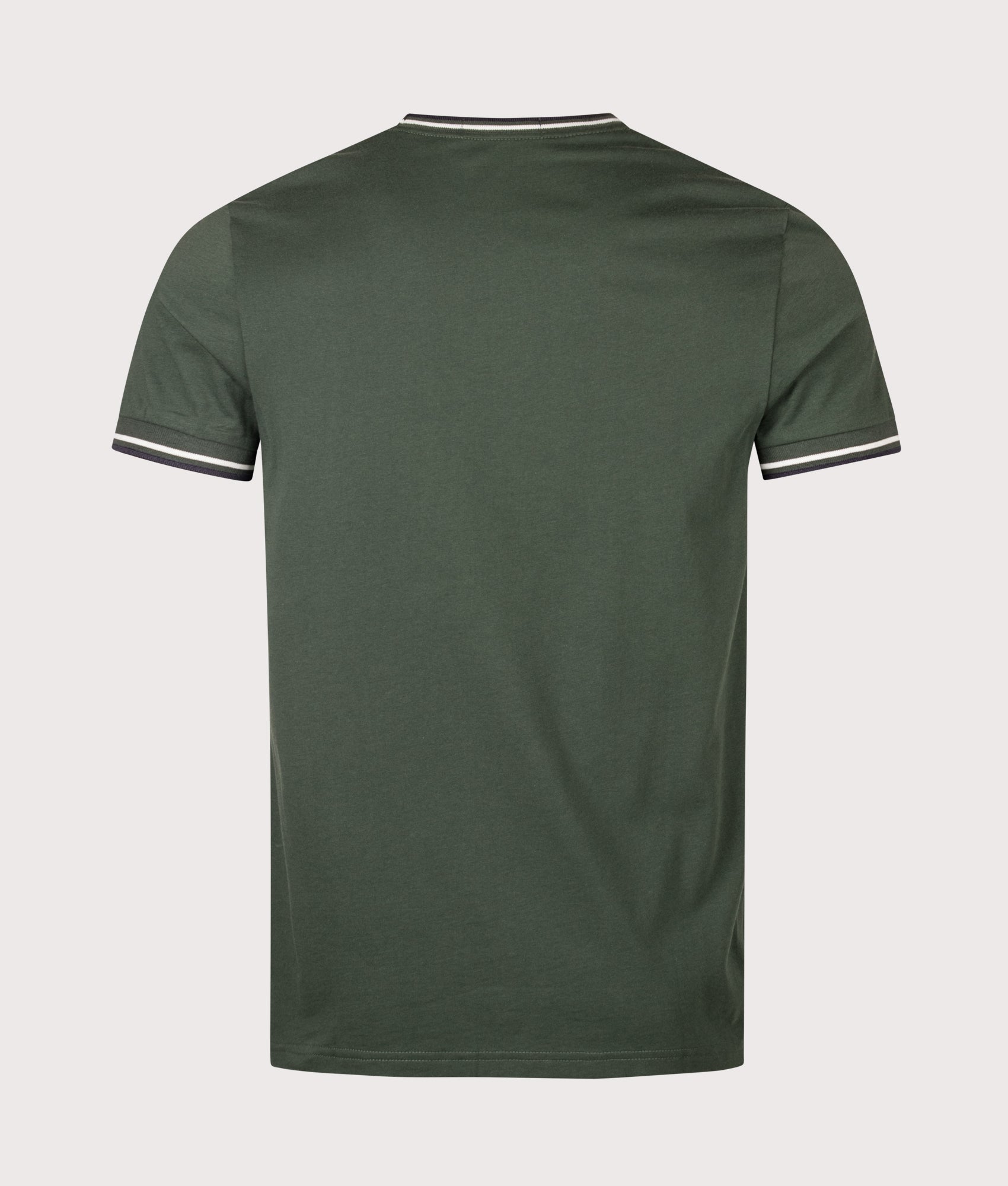 Fred Perry Twin Tipped T-Shirt in Court Green, Snow White and Navy at EQVVS Menswear. Back shot.