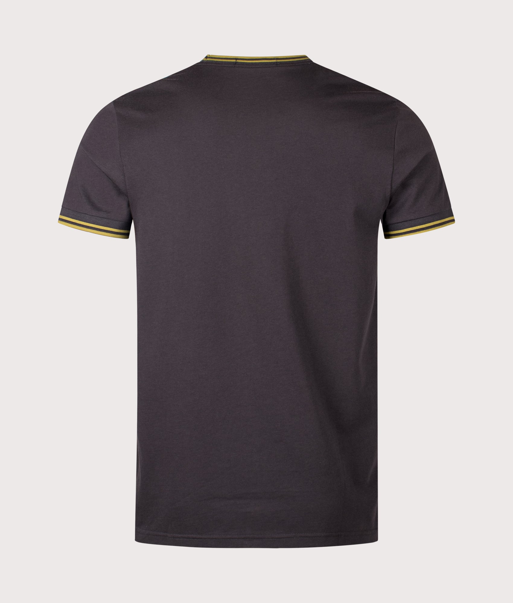 Fred Perry Twin Tipped T-Shirt arrives in Anchor Grey and Tennis Ball Yellow at EQVVS Menswear. Back shot.