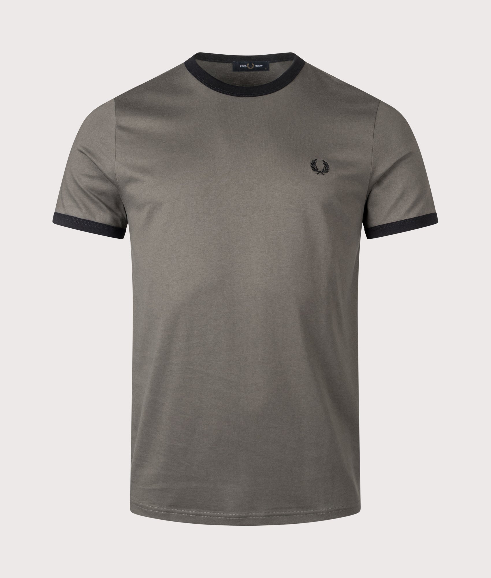 Ringer T-Shirt in Field Green/Black | 100% Cotton | Fred Perry | EQVVS | Front shot 