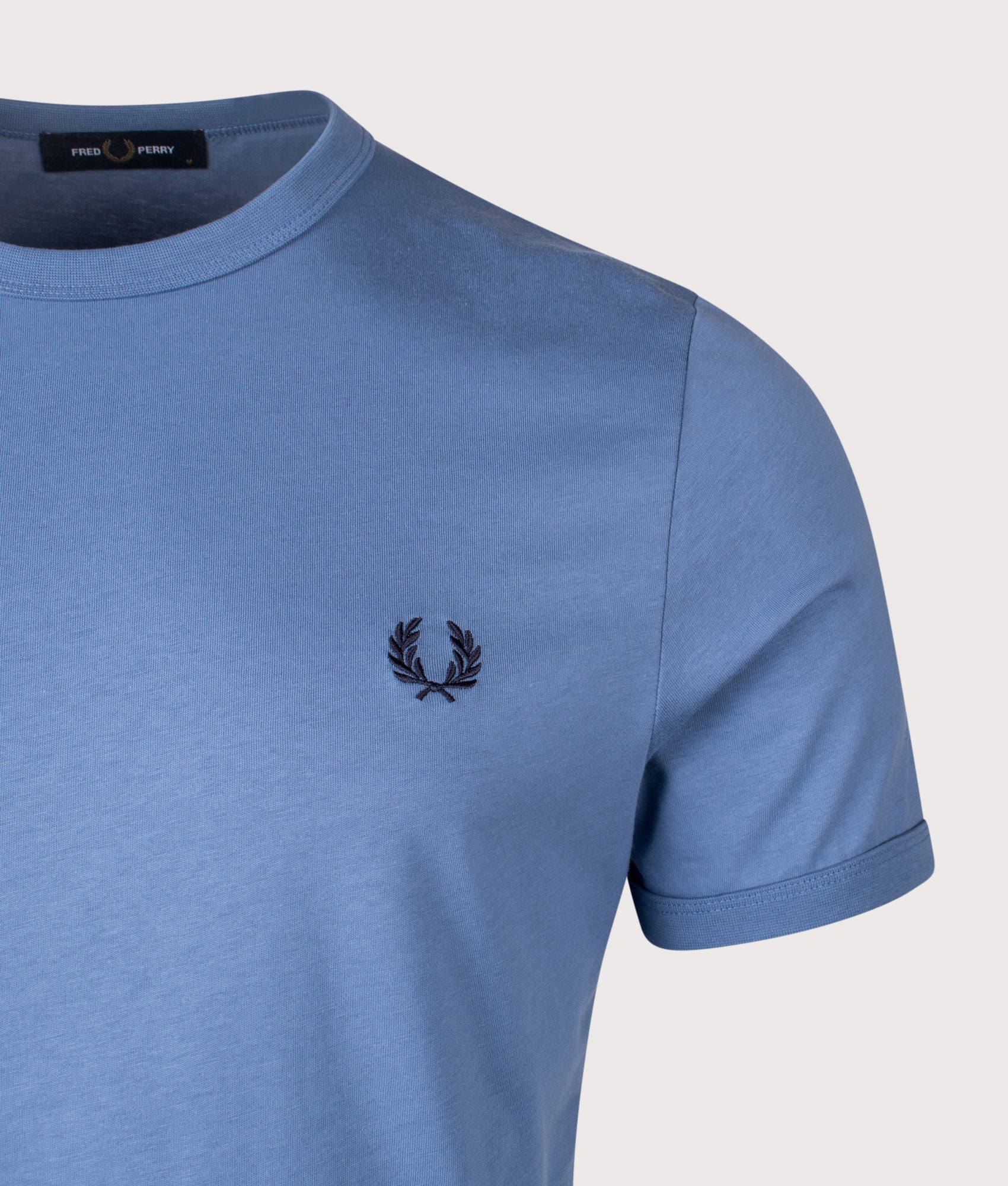 Ringer T-Shirt in Ace Blue | 100% Cotton | Fred Perry | EQVVS | Front detail shot 