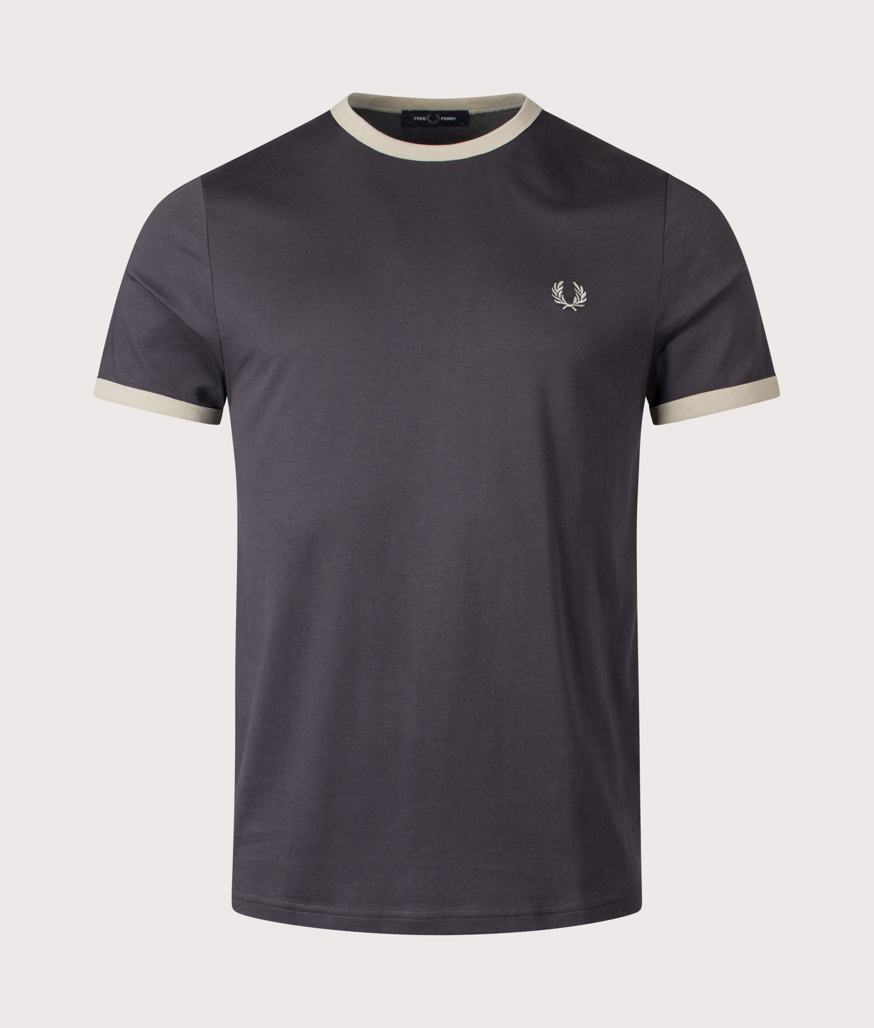 Ringer T-Shirt in Anchor Grey/Seagrass | 100% Cotton | Fred Perry | EQVVS | Front shot 