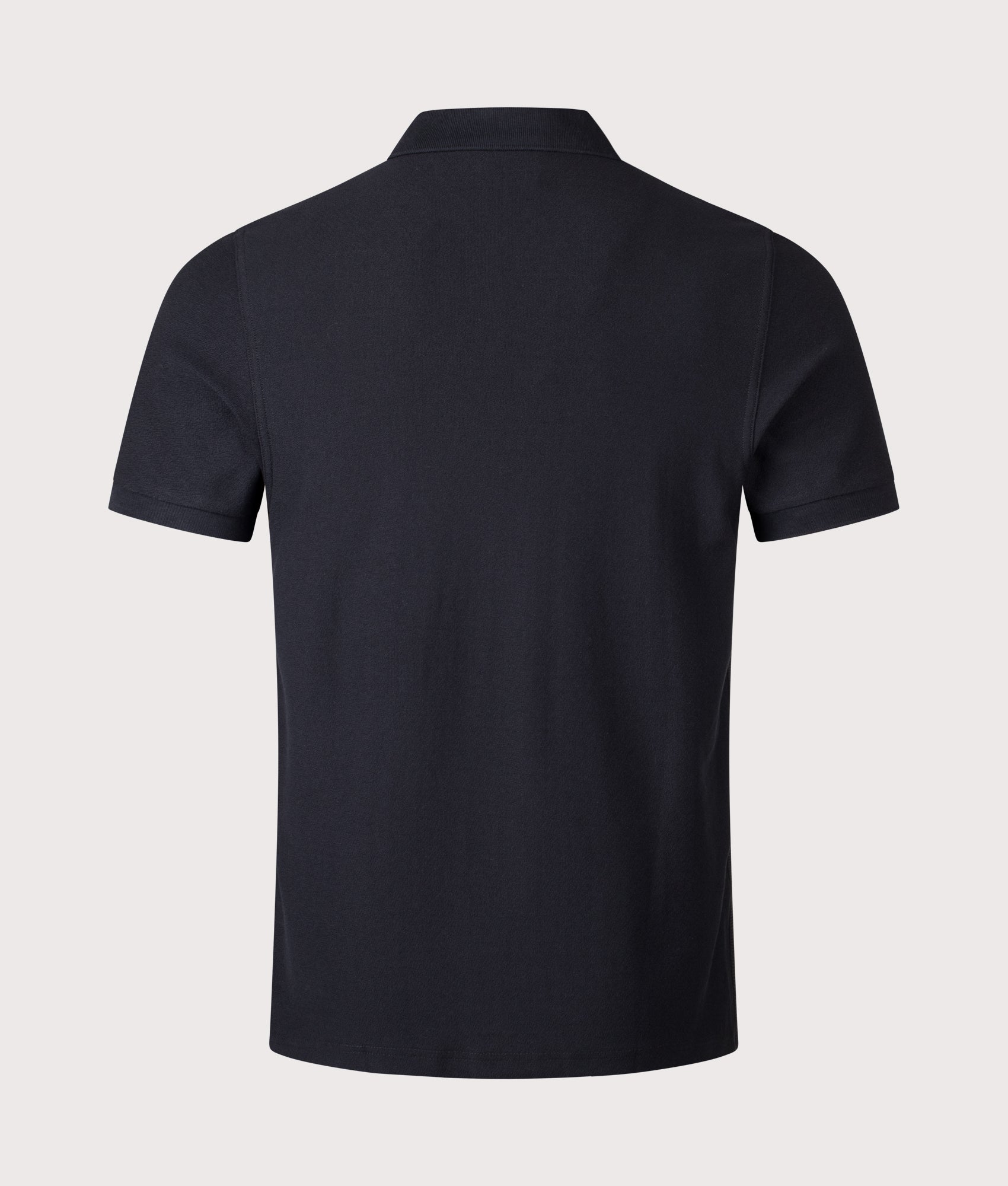 Fred Perry Stripe Tape Zip Neck Polo Shirt in Black and Champagne at EQVVS Menswear. Back shot.