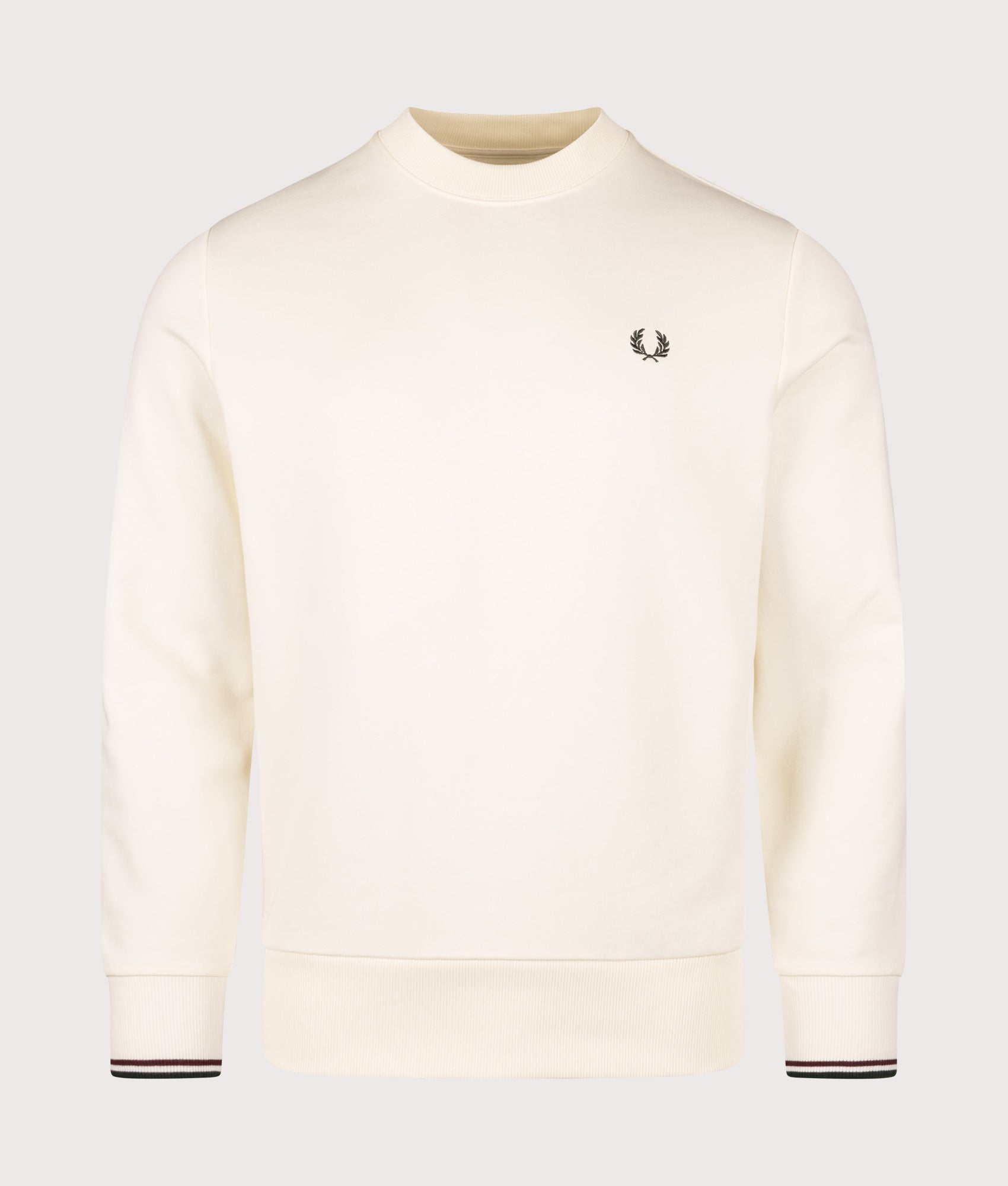 Crew Neck Sweatshirt in Ecru/Oxblood/Grassroots | 100% Cotton | Fred Perry | EQVVS | Front shot 