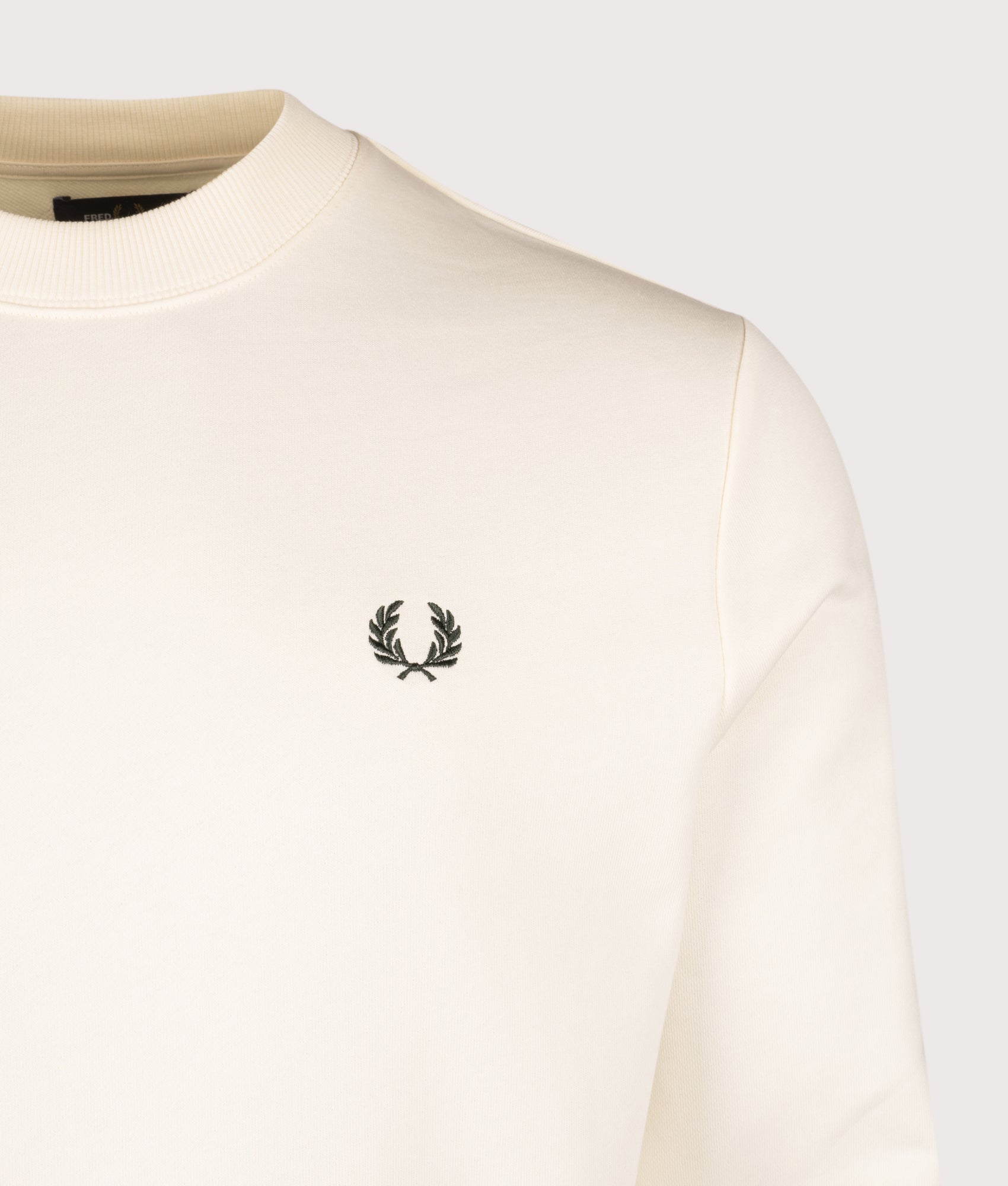 Crew Neck Sweatshirt in Ecru/Oxblood/Grassroots | 100% Cotton | Fred Perry | EQVVS | Detail shot 
