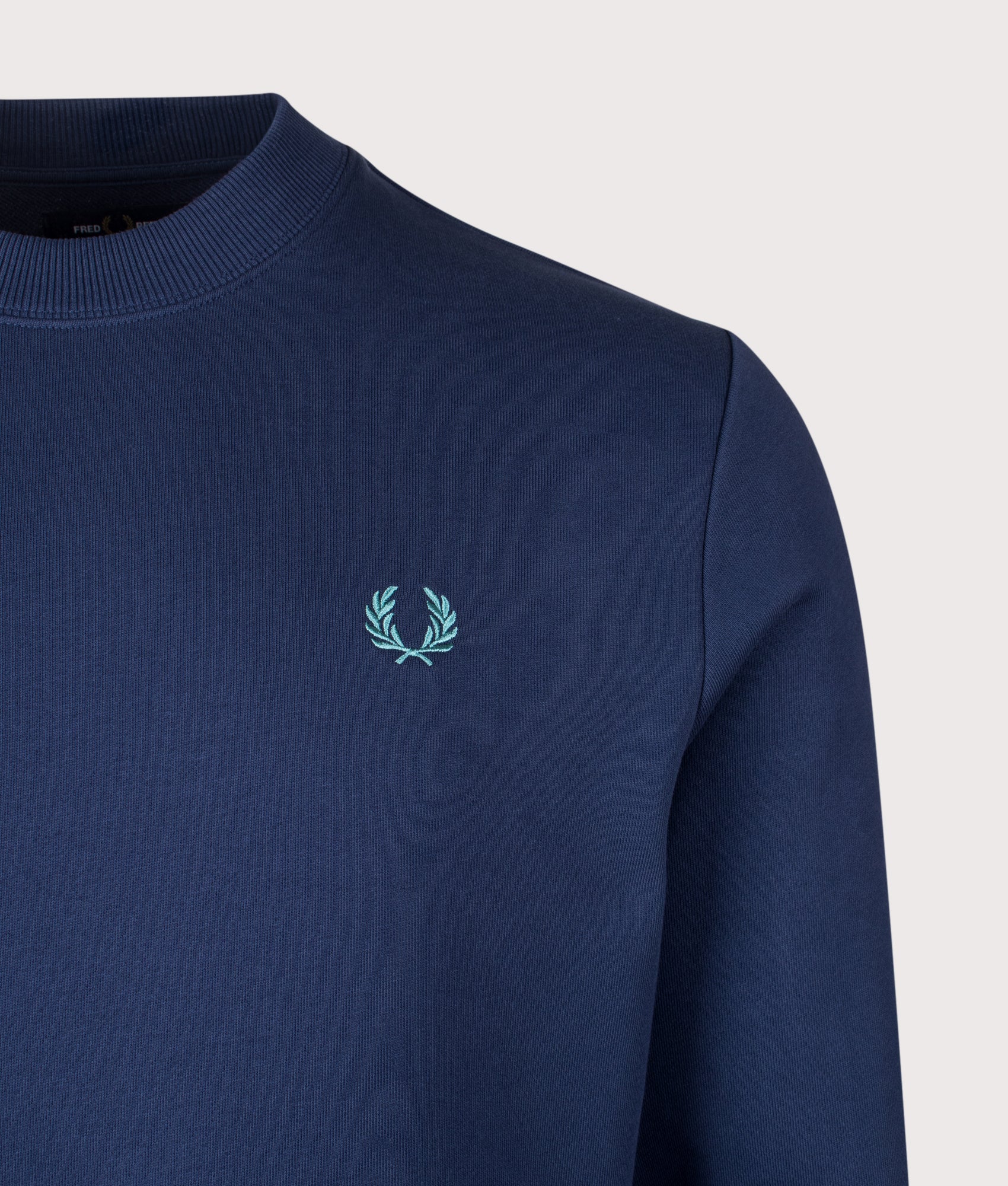 Crew Neck Sweatshirt in Tennis Blue/Snow White/Deep Mint | 100% Cotton | Fred Perry | EQVVS | Detail shot 
