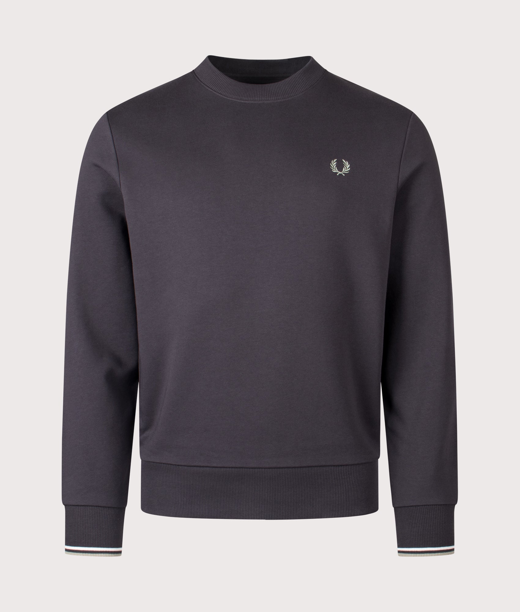 Crew Neck Sweatshirt in Anchor Grey/Ecru/Seagrass | 100% Cotton | Fred Perry | EQVVS | Front shot 
