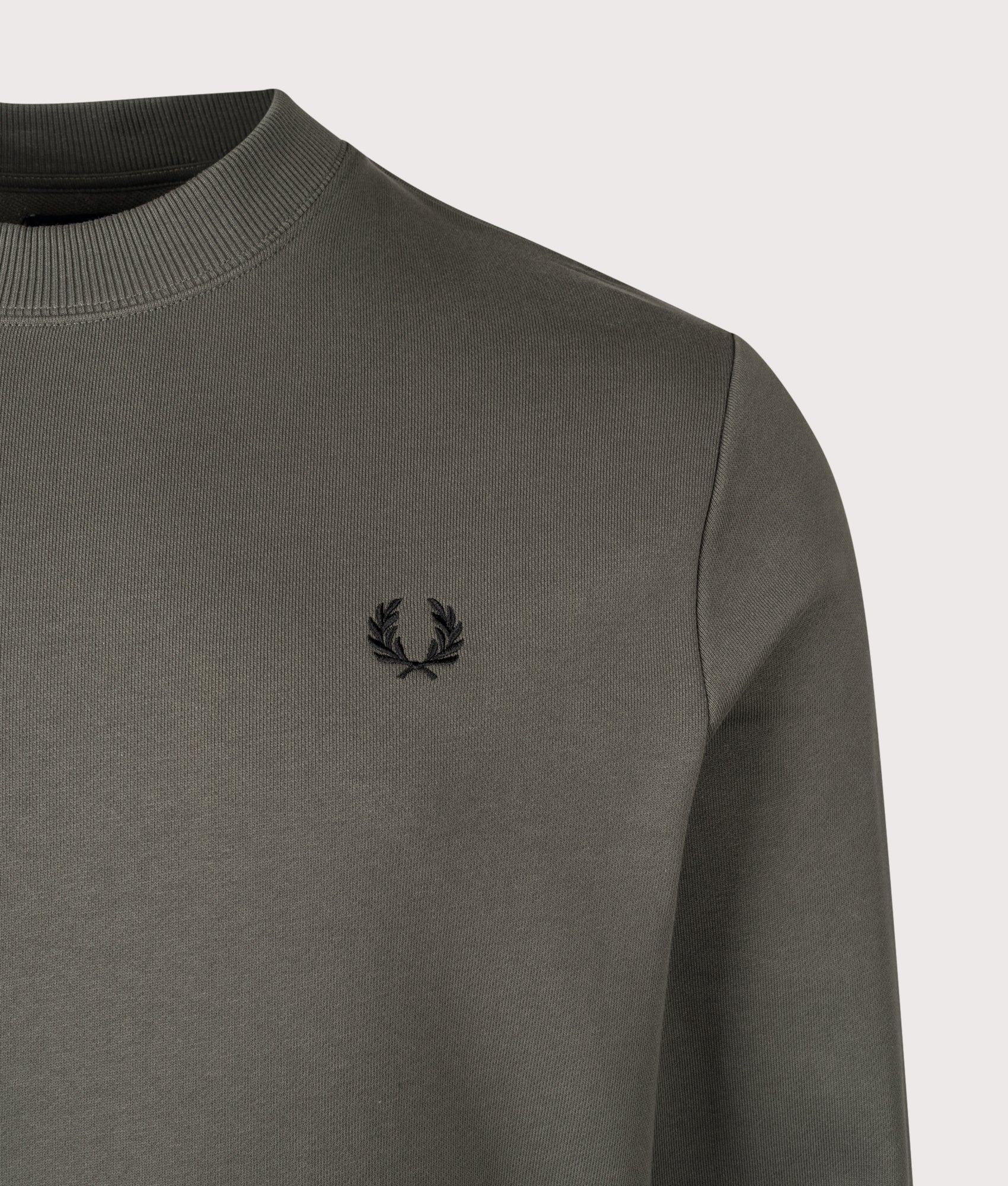 Crew Neck Sweatshirt in Field Green/Black | 100% Cotton | Fred Perry | EQVVS | Detail shot 