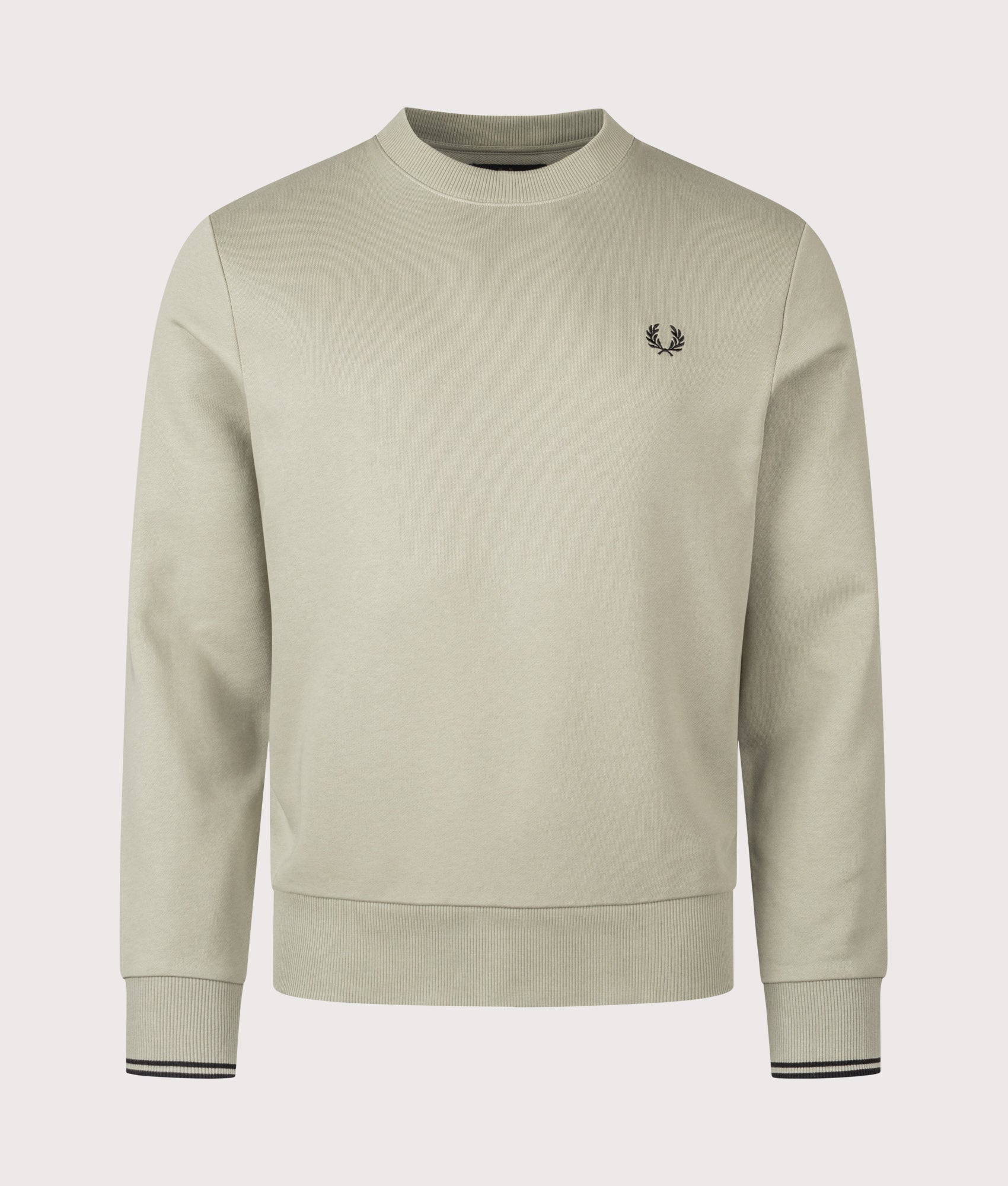 Crew Neck Sweatshirt in Seagrass/Black | 100% Cotton | Fred Perry | EQVVS | Front shot 