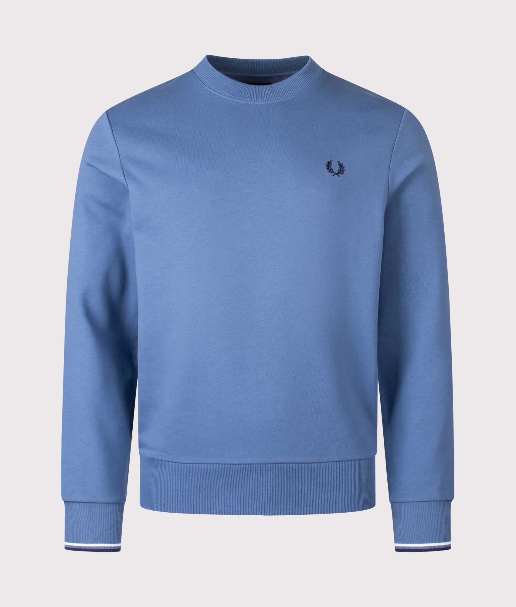 Crew Neck Sweatshirt in Ace Blue/Snow White/Tennis Blue | 100% Cotton | Fred Perry | EQVVS | Front shot 
