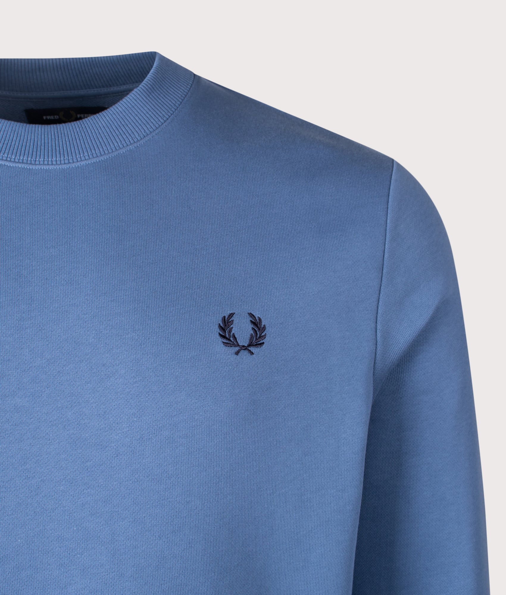 Crew Neck Sweatshirt in Ace Blue/Snow White/Tennis Blue | 100% Cotton | Fred Perry | EQVVS | Front detail shot 