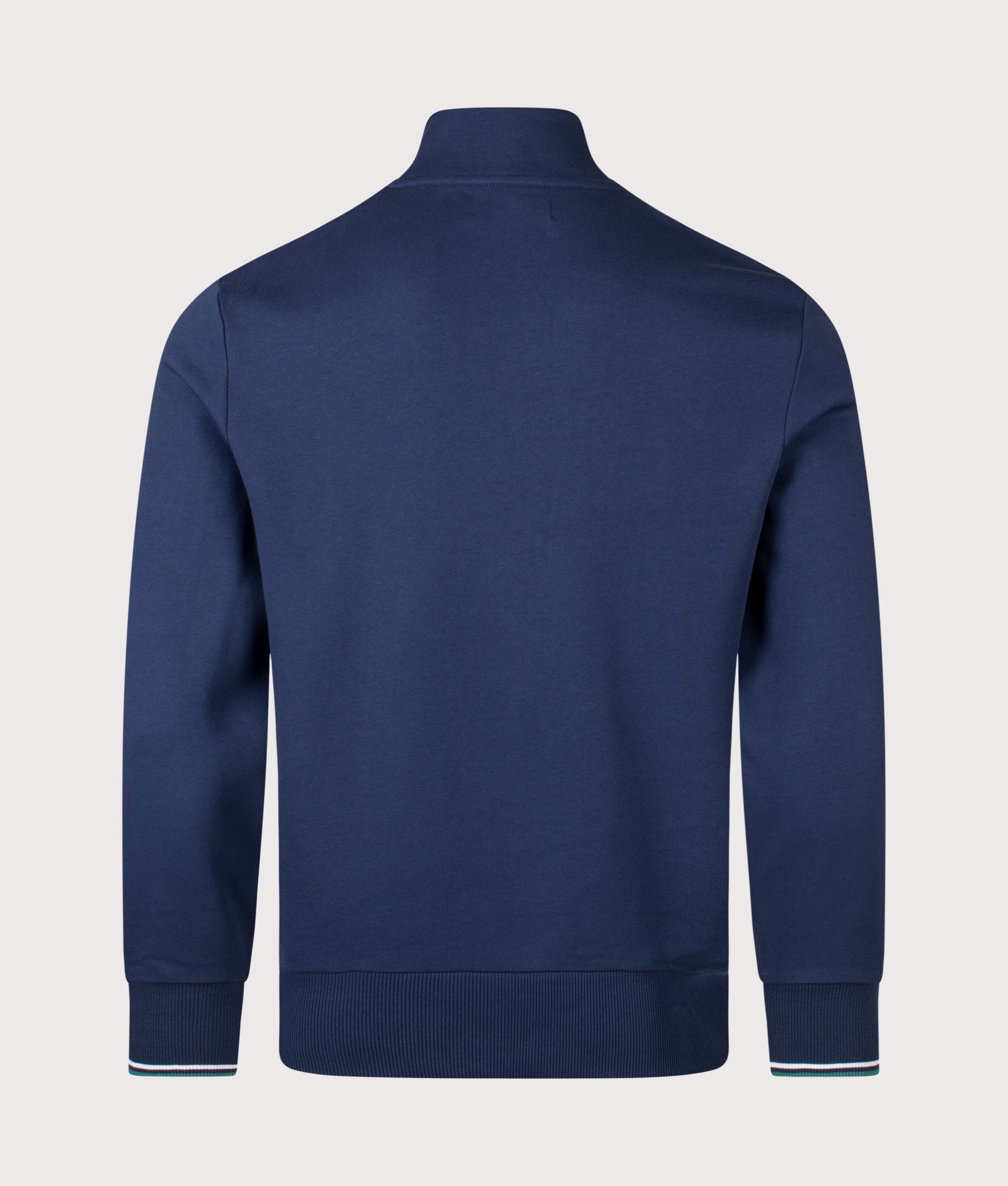 Quarter Zip Sweatshirt in Tennis Blue/Snow White/Deep Mint | Fred Perry | EQVVS Menswear | Back shot.