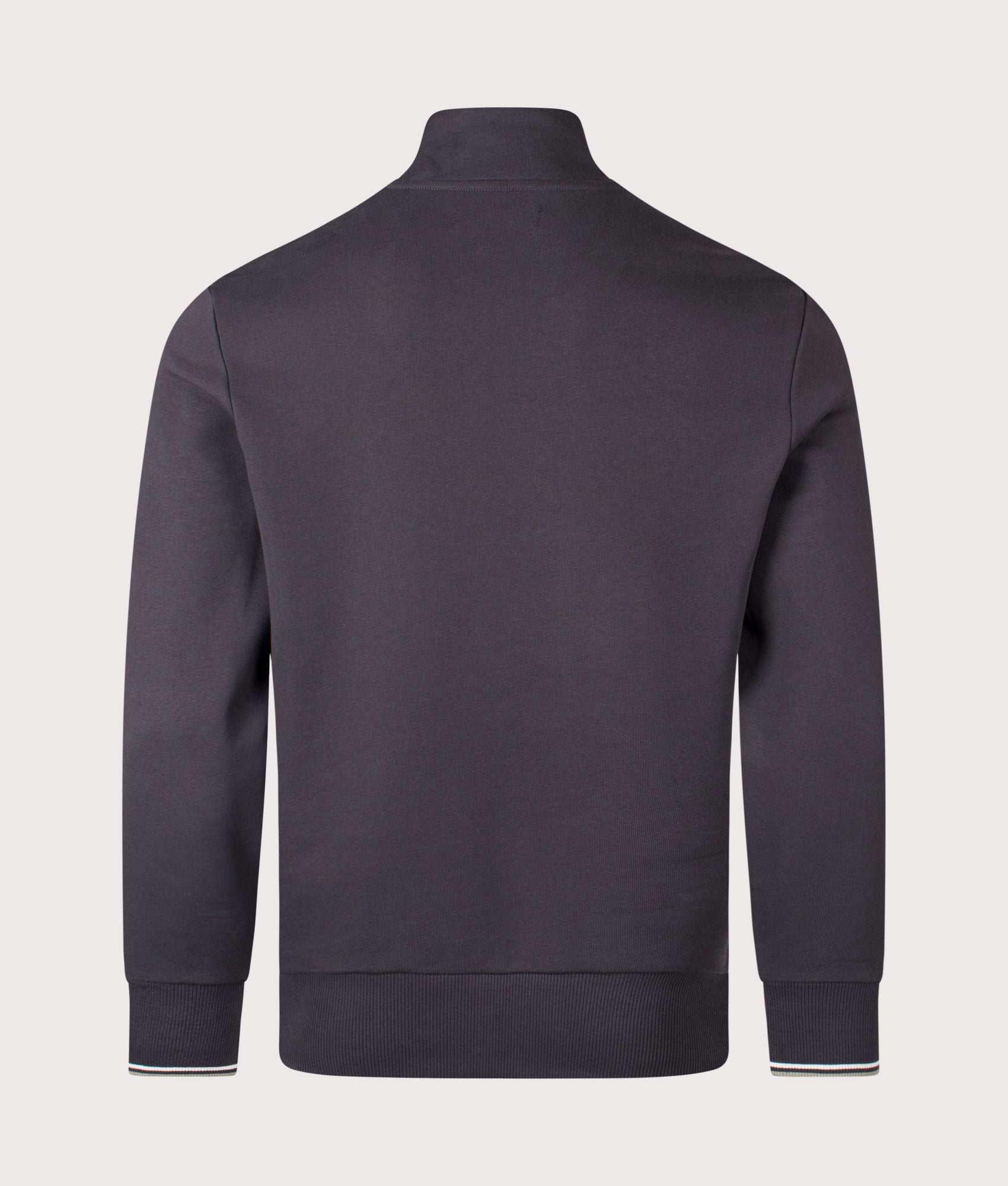 Quarter Zip Sweatshirt in Anchor Grey/Ecru/Seagrass | Fred Perry | EQVVS Menswear | Back shot.