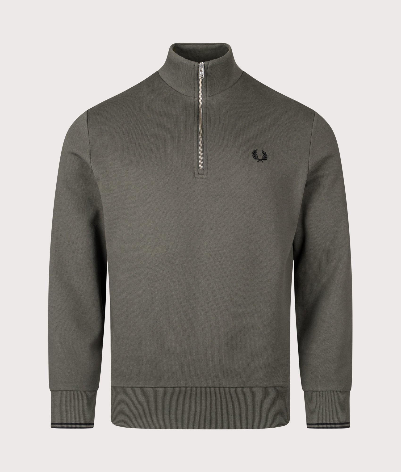 Quarter Zip Sweatshirt in Field Green/Black | Fred Perry | EQVVS Menswear | Front shot